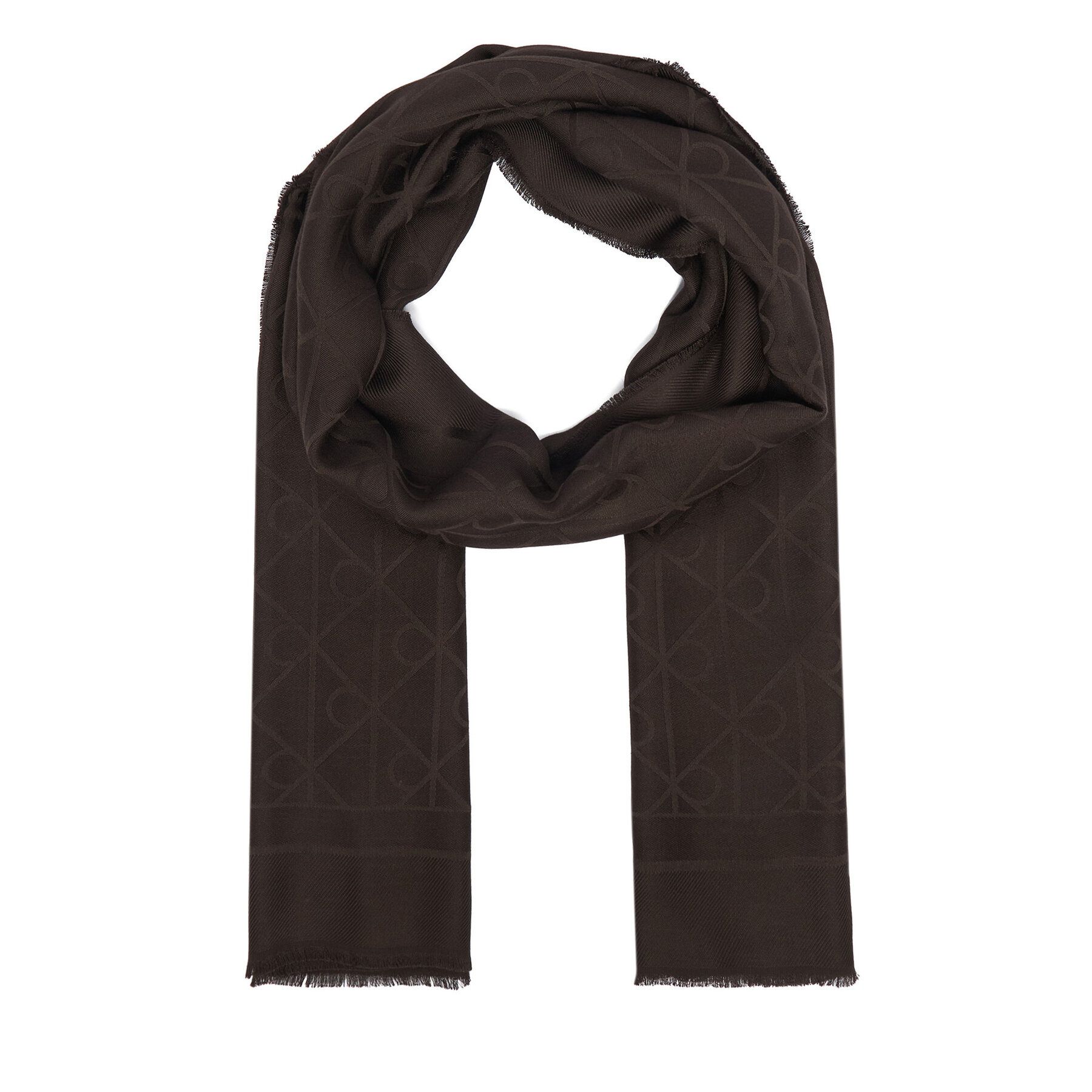 Šal Calvin Klein Emblem Aop Glossy Tonal Scarf LV04F8096G Tamno smeđa
