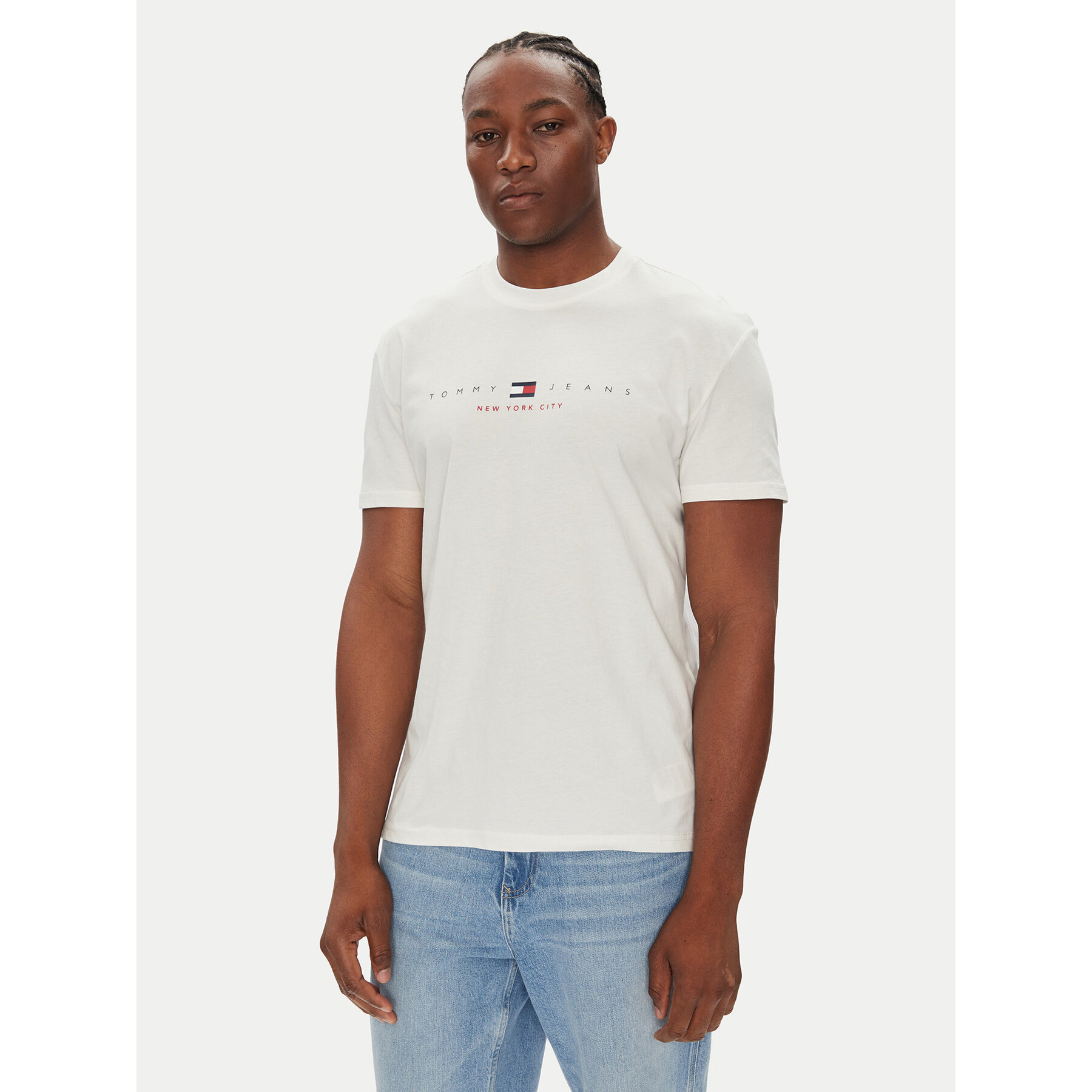 Tommy Jeans T-shirt Flag Linear DM0DM21911 Bianco Regular Fit