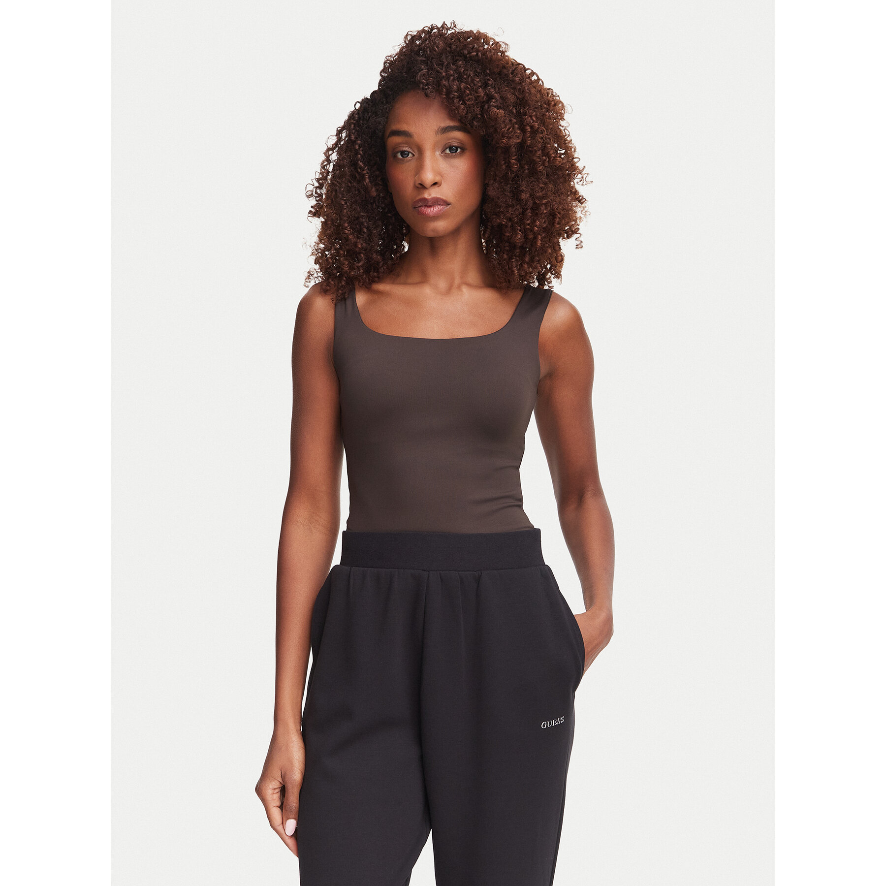 Guess Top V6YP18 K4788 Tamno smeđa Slim Fit