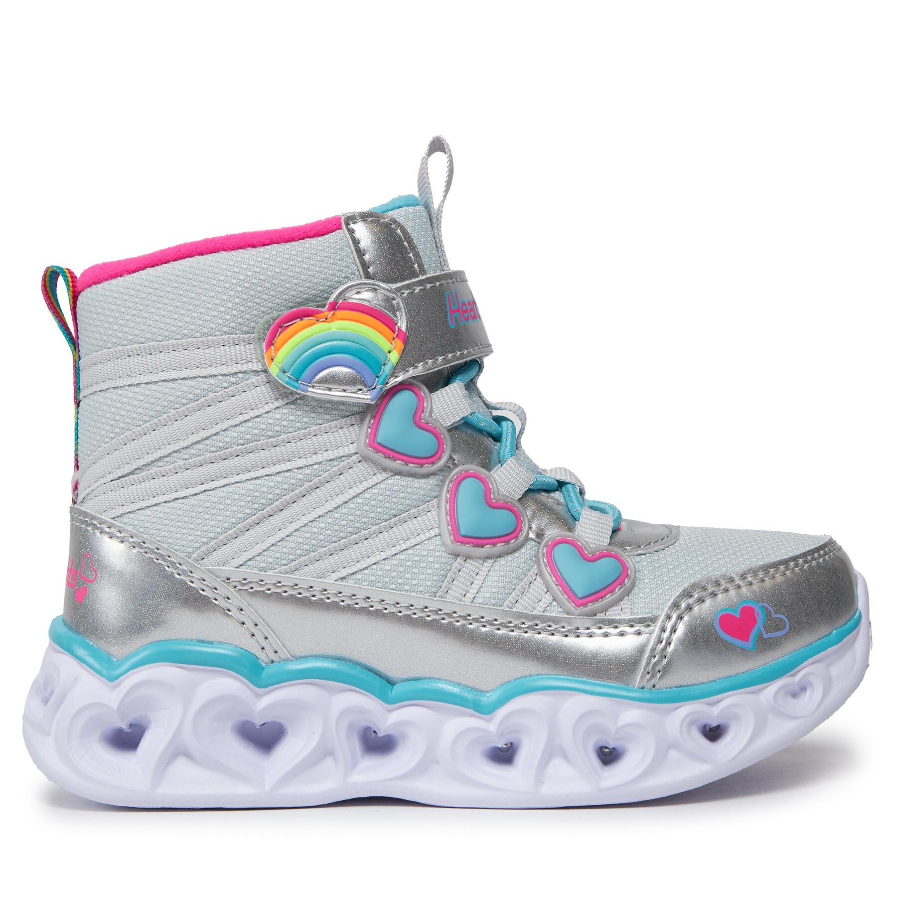 Gyerek Csizma Skechers, Méret: 35, Ezüst, Heart Lights Sweet Styling 302668L/SMLT