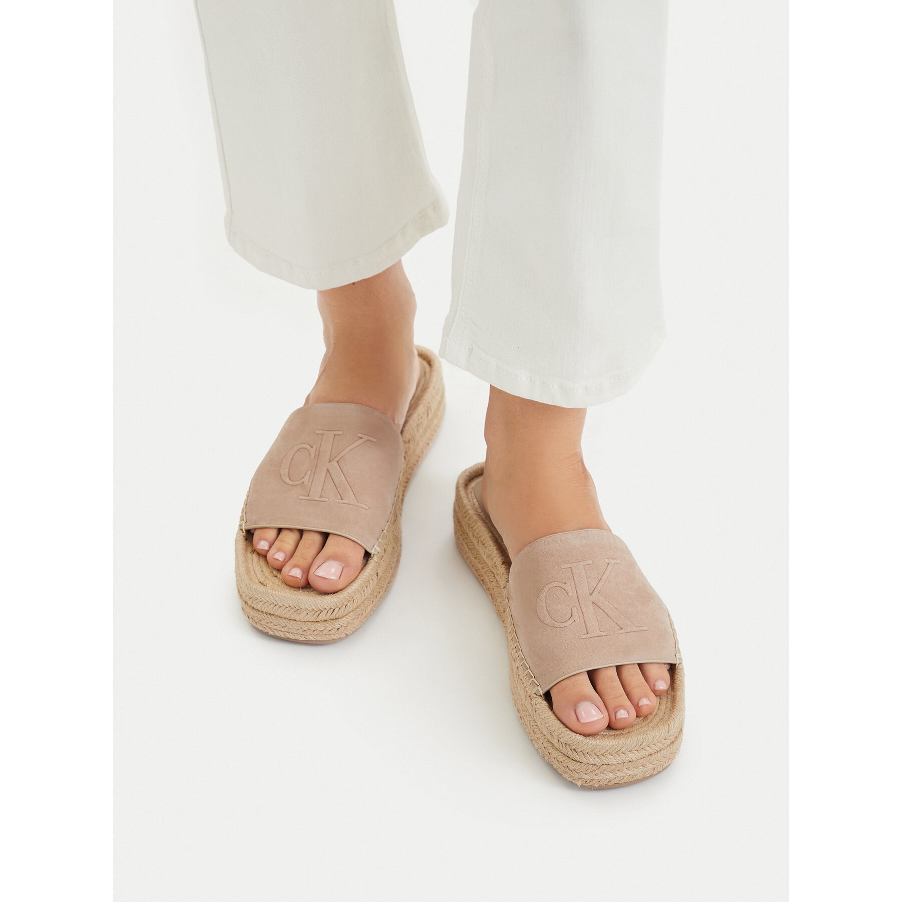 Espadrile Calvin Klein Flatf Espa Mule Nub Mg HW0HW02890 Bež