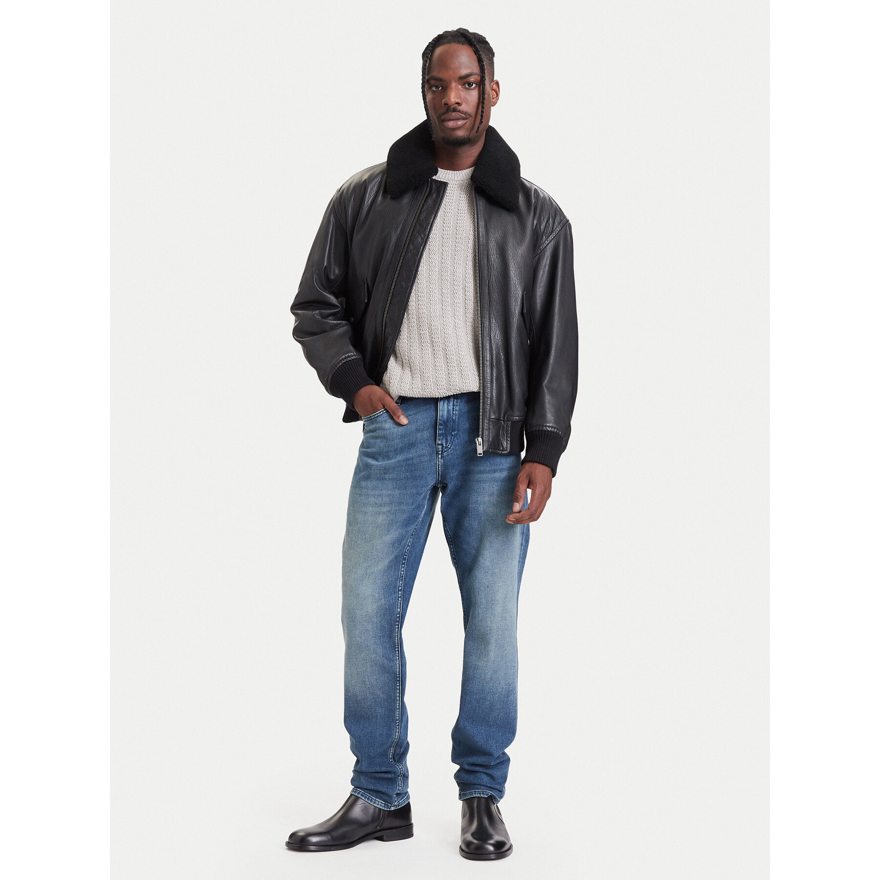 BOSS Lederjacke Jopeak 50566594 Schwarz Regular Fit