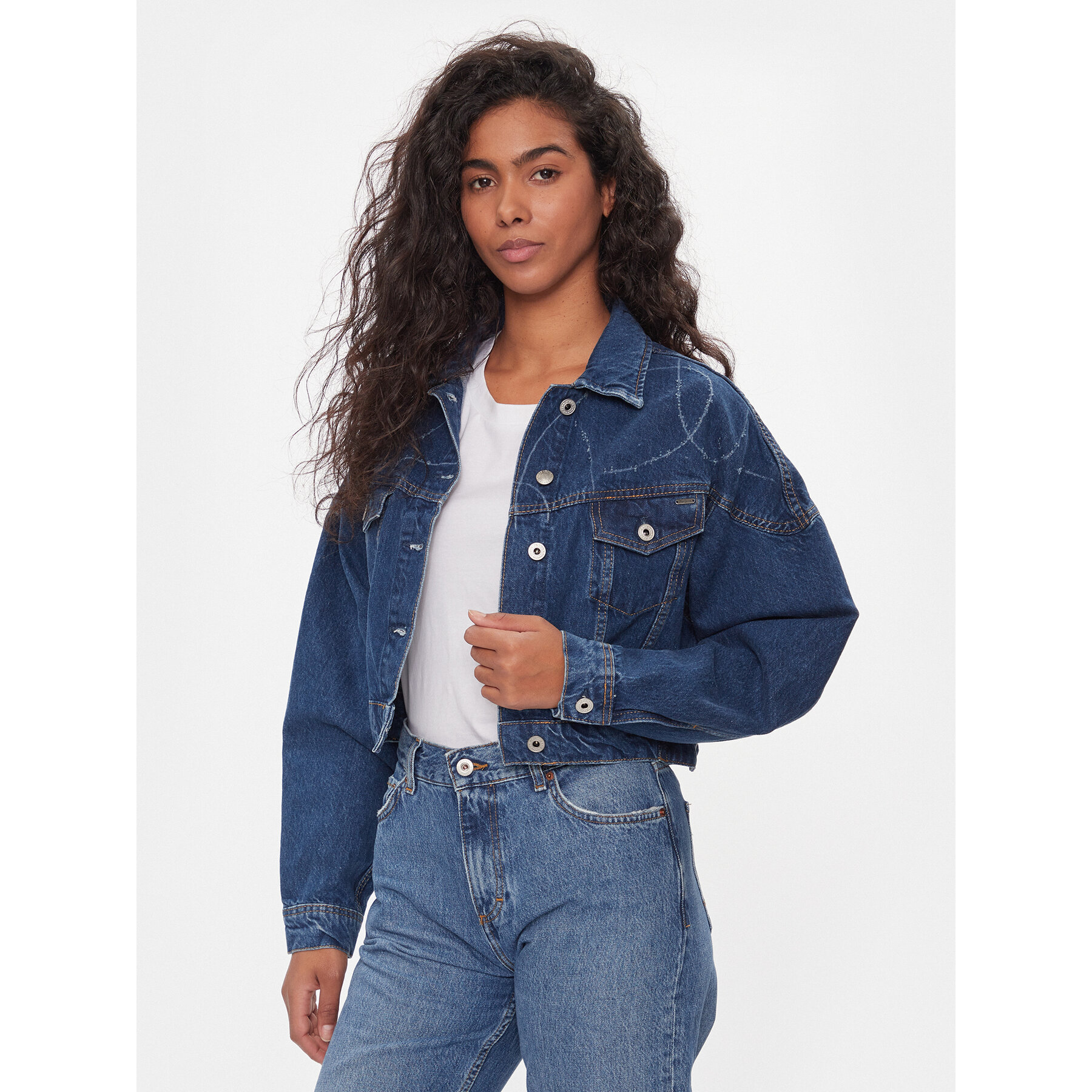Pepe Jeans Jeansjacke Foxley Logo PL402329 Blau Oversize