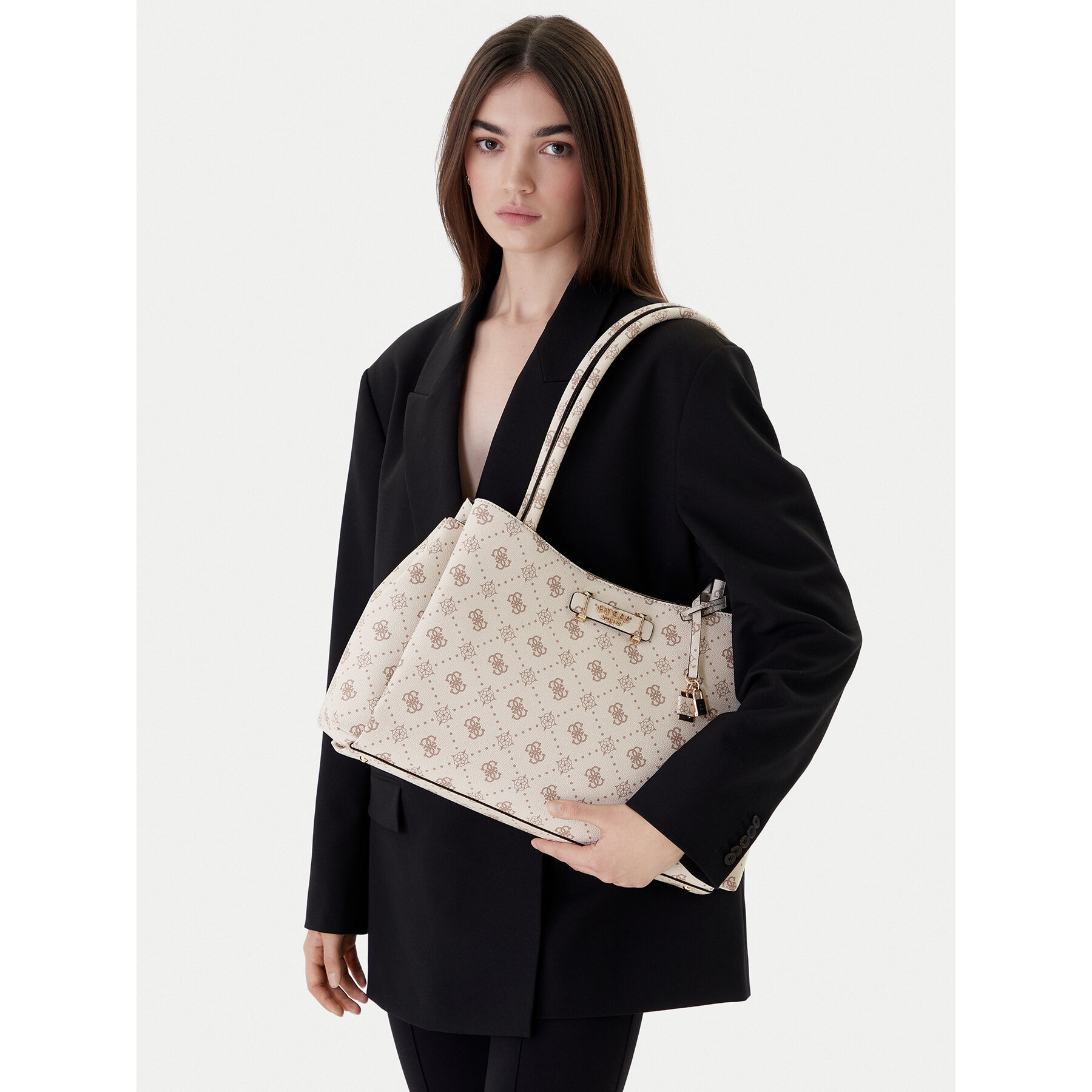 Geantă Guess Carrie Logo HWGP98 98220 Écru