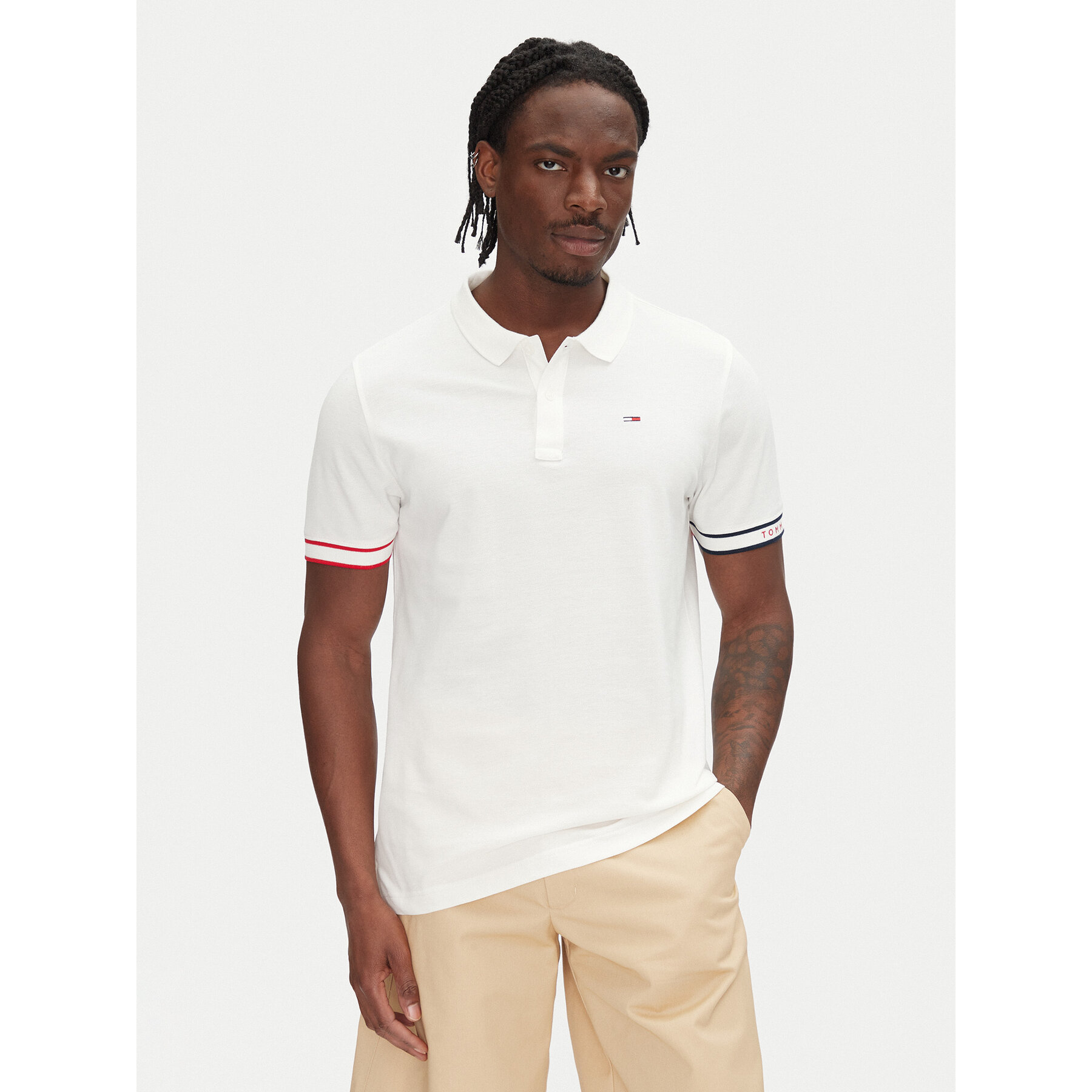 Tommy Jeans Tommy Jeans Polo Flag Cuff DM0DM21306 Εκρού Slim Fit