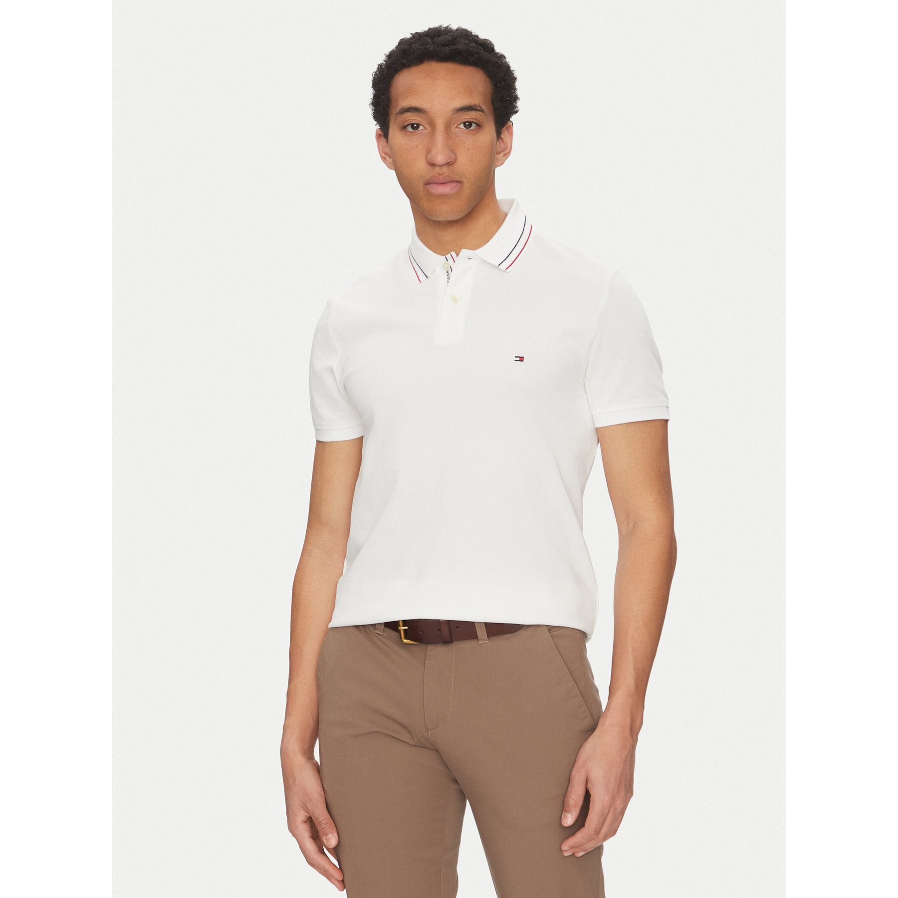 Tommy Hilfiger Pólóing Placket Interest MW0MW38459 Fehér Regular Fit