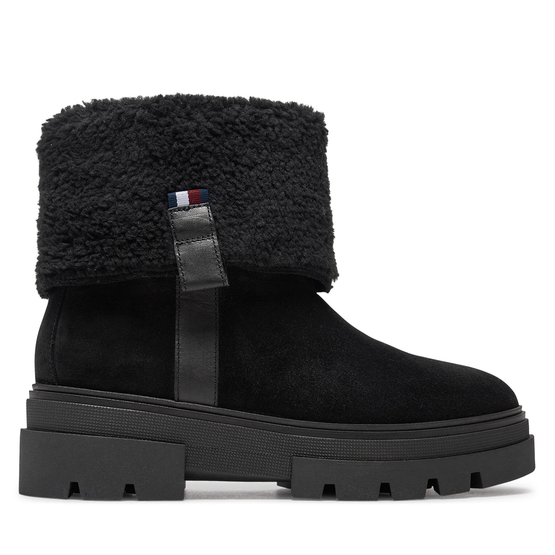 Damen Stiefeletten Tommy Hilfiger, Schuhgröße 40, Schwarz, Faux Fur Suede Roll-Down Boot FW0FW08158