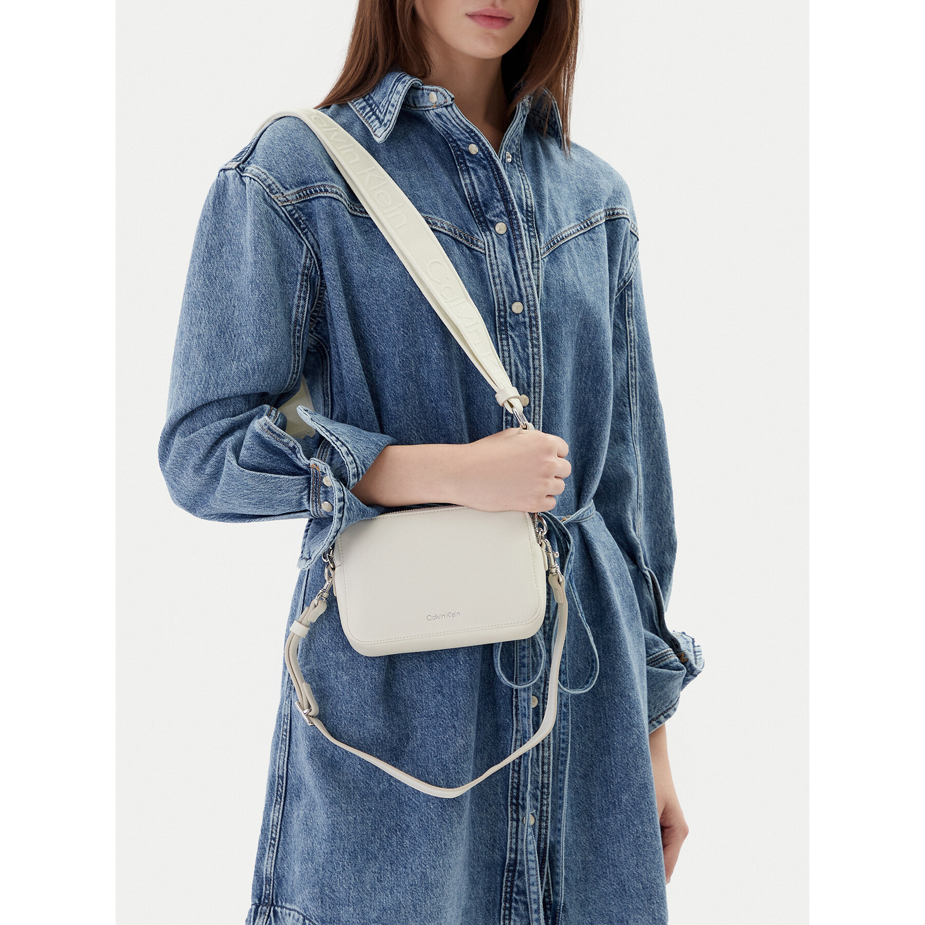 Borsetta Calvin Klein Webbing Double Strap Camera Bag LV04F3165G Bianco