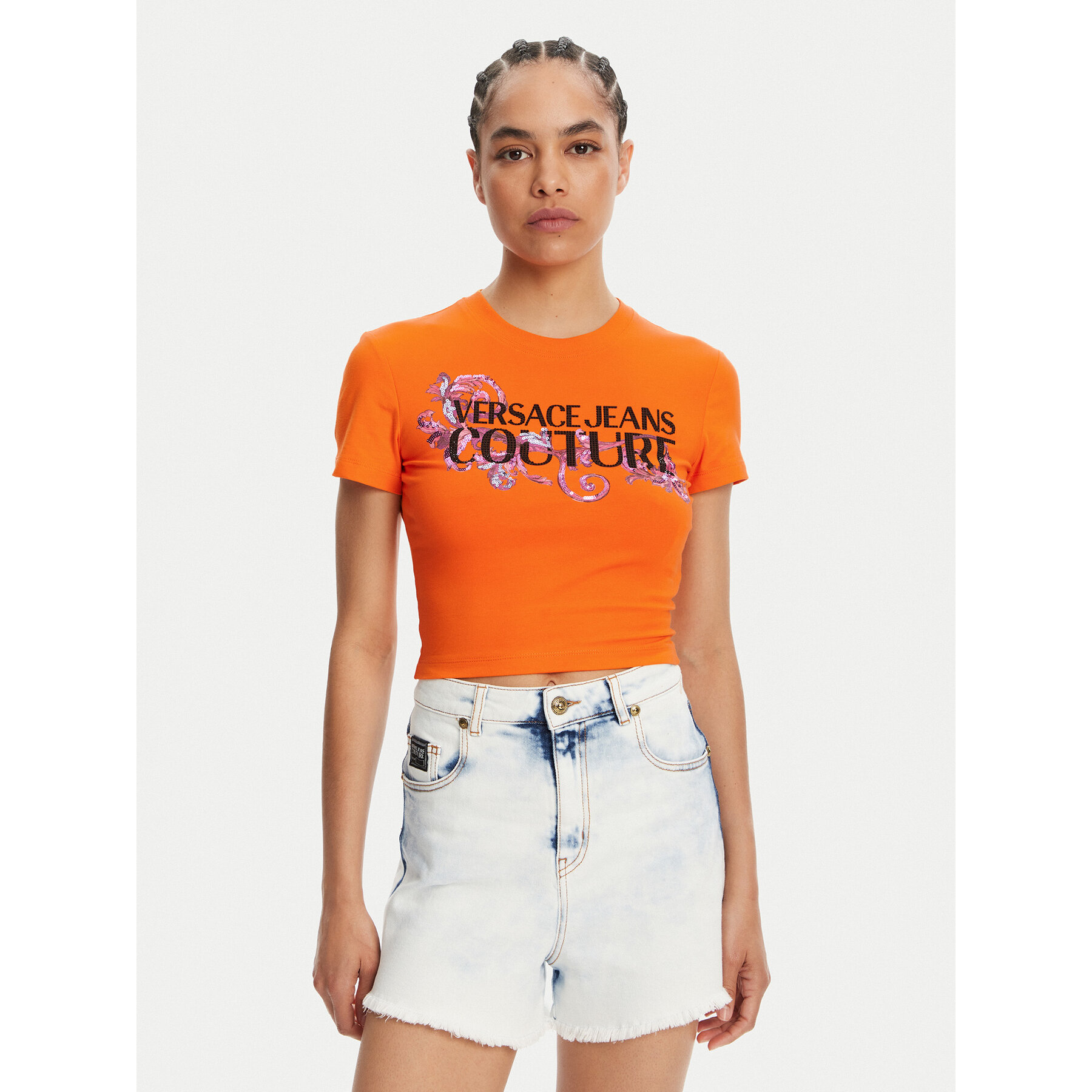Versace Jeans Couture Póló 78HAHC05 Narancssárga Slim Fit
