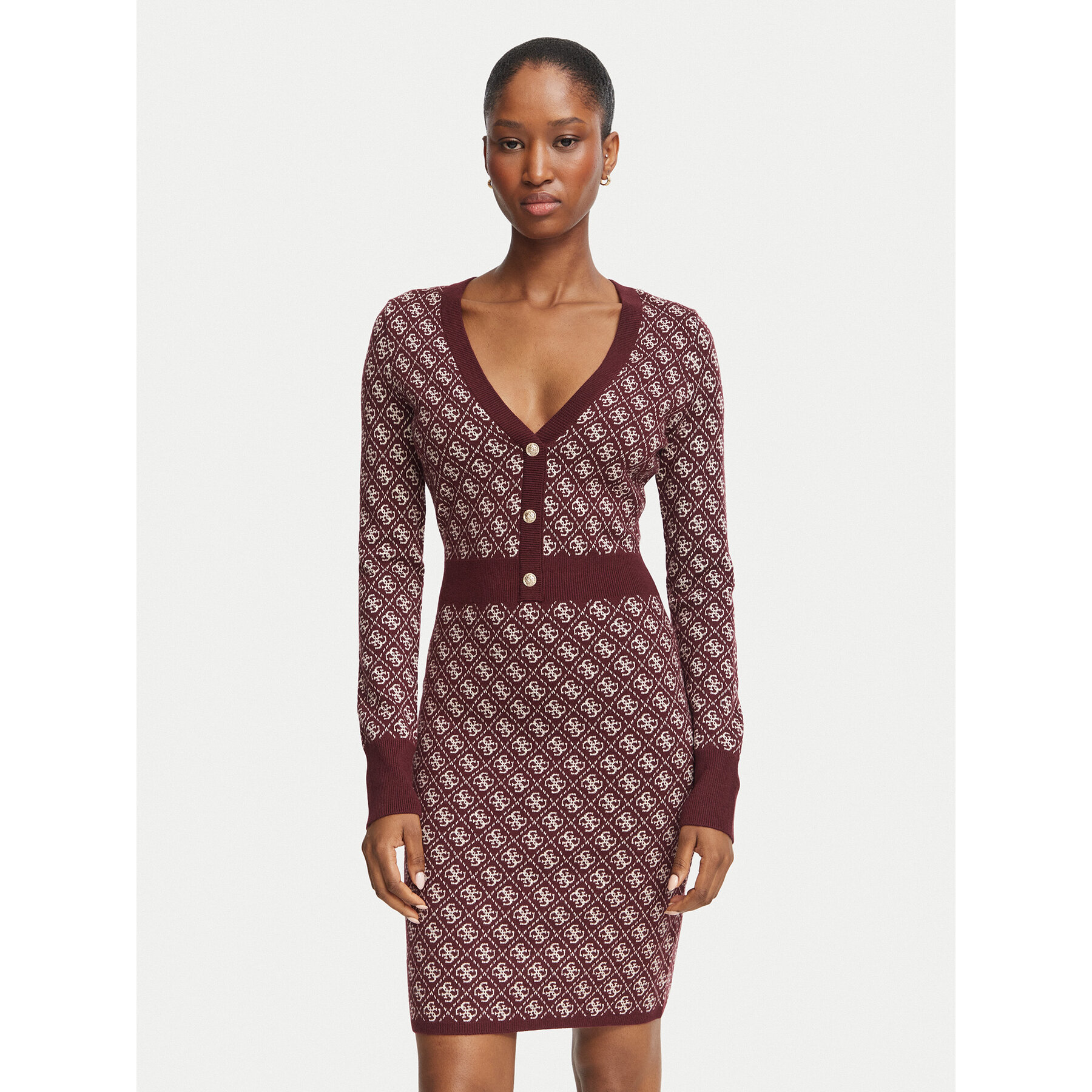 Guess Strickkleid W6BK23 Z1422 Dunkelrot Slim Fit