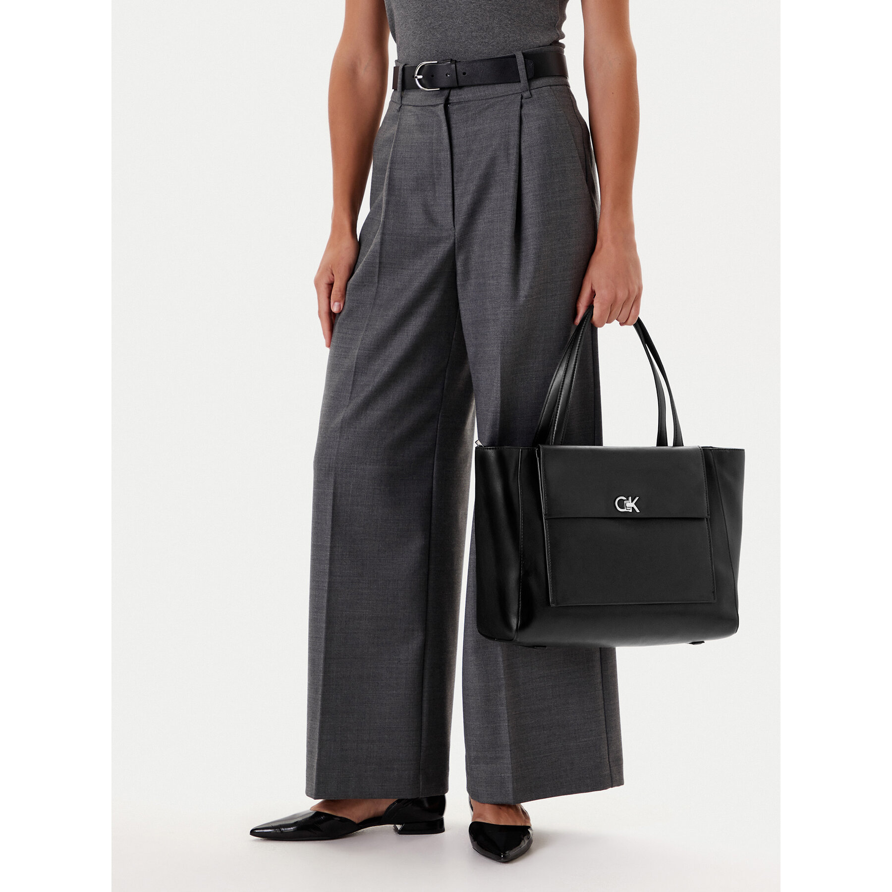 Táska Calvin Klein Ck Re-Lock Medium Shopper LV04F3223G Fekete