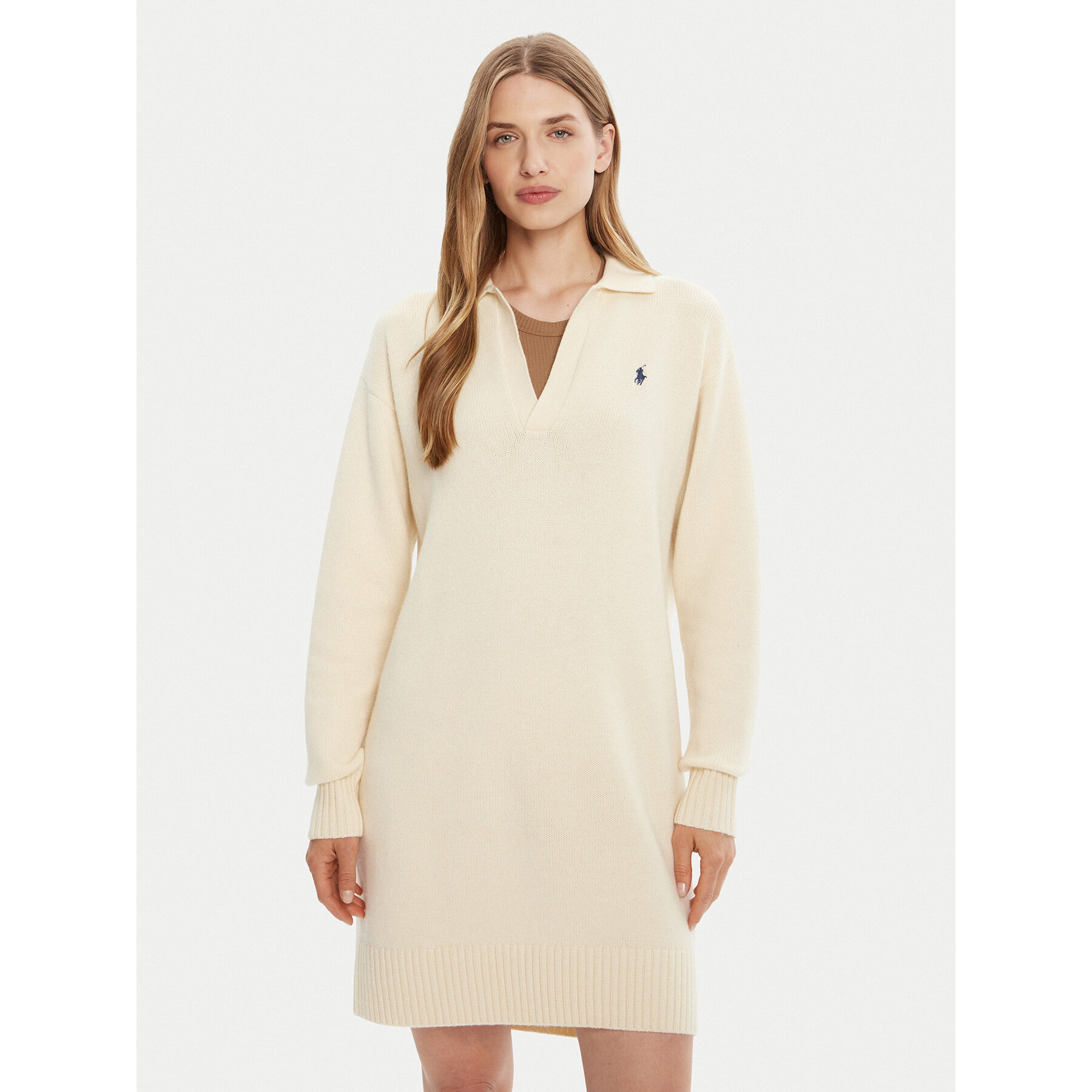 Polo Ralph Lauren Strickkleid 211A91143003 Creme Slim Fit