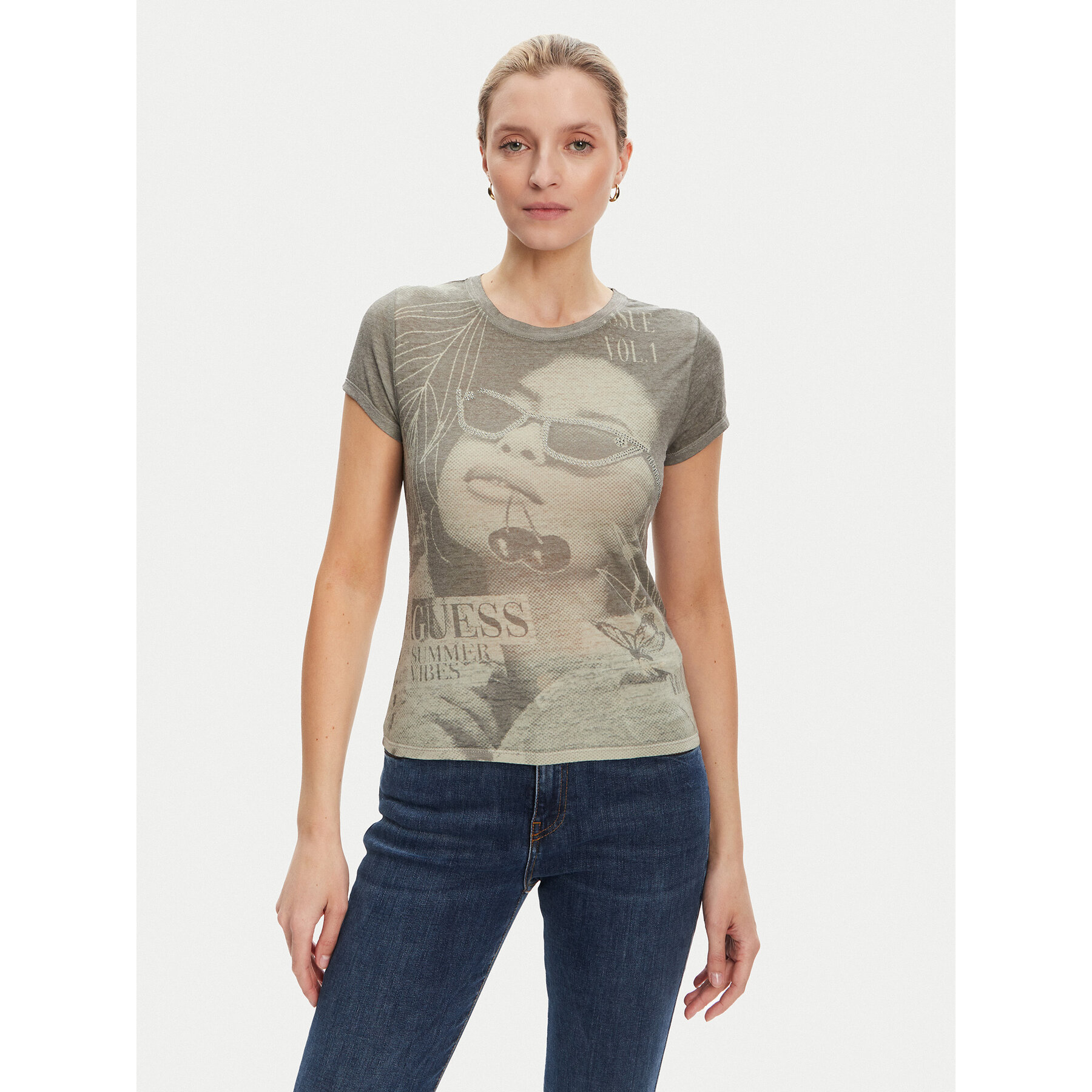 Guess T-Shirt W5YI36 KBYH0 Πράσινο Regular Fit