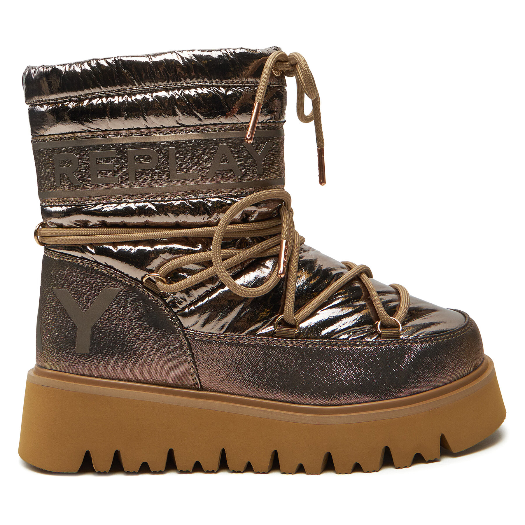Damskie Śniegowce REPLAY, Rozmiar 40 Złoty Shiny-Effect Harper United Lace-Up GWF4R.000.C0002T