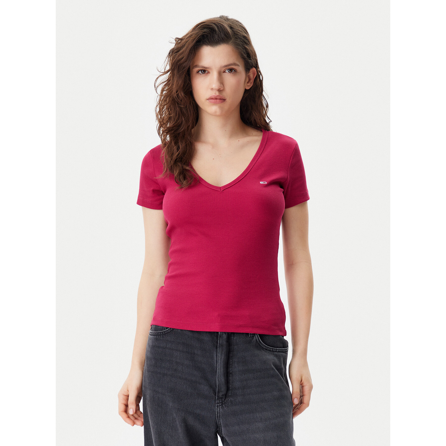 Tommy Jeans Póló Essential DW0DW17385 Rózsaszín Slim Fit