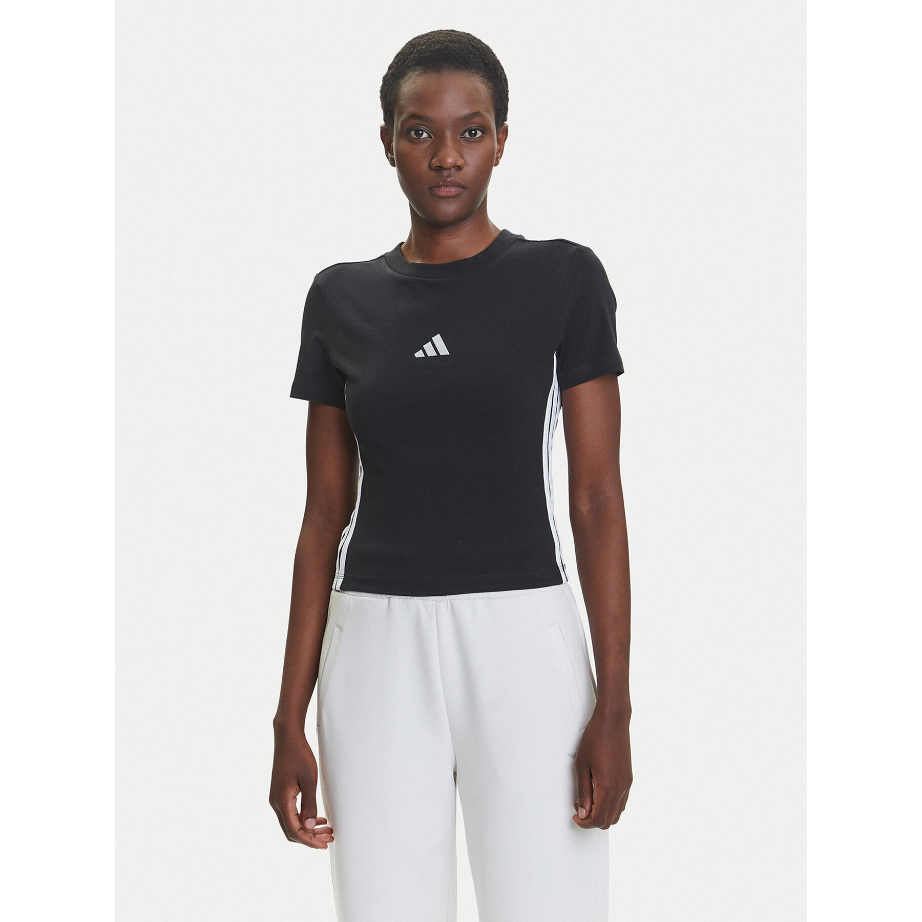 adidas T-shirt Essentials 3-Stripes JC8325 Crna Slim Fit