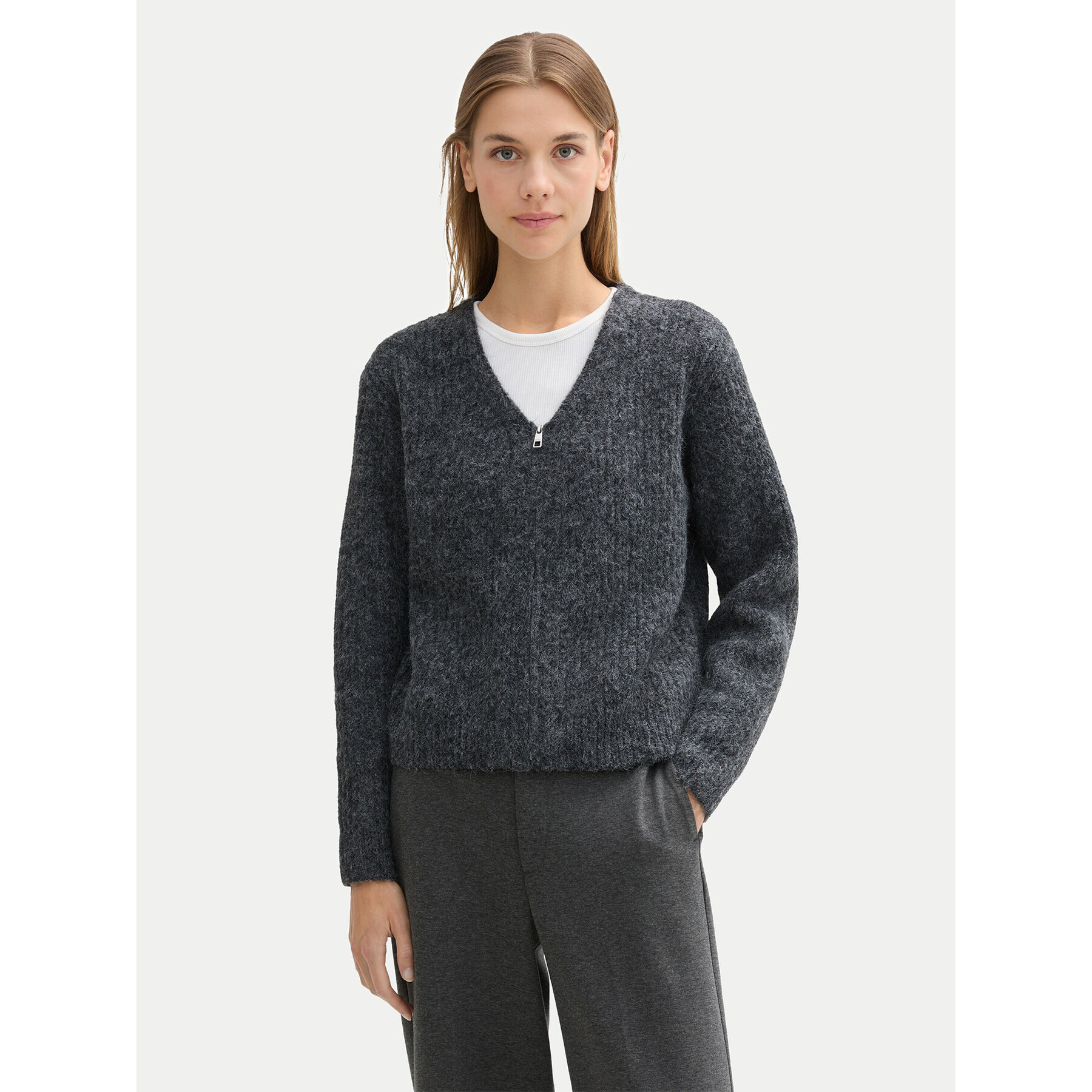 Tom Tailor Denim Strickjacke 1043968 Grau Relaxed Fit