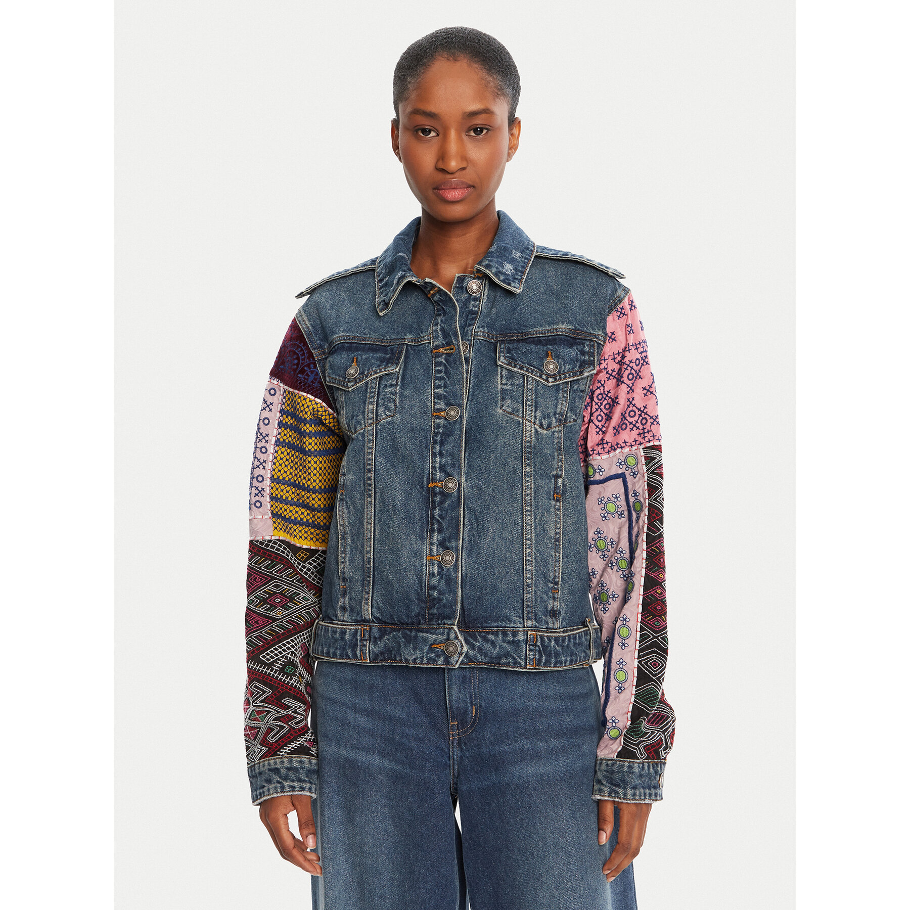 Desigual Jeansjacke Etnic 25WWED14 Bunt Regular Fit