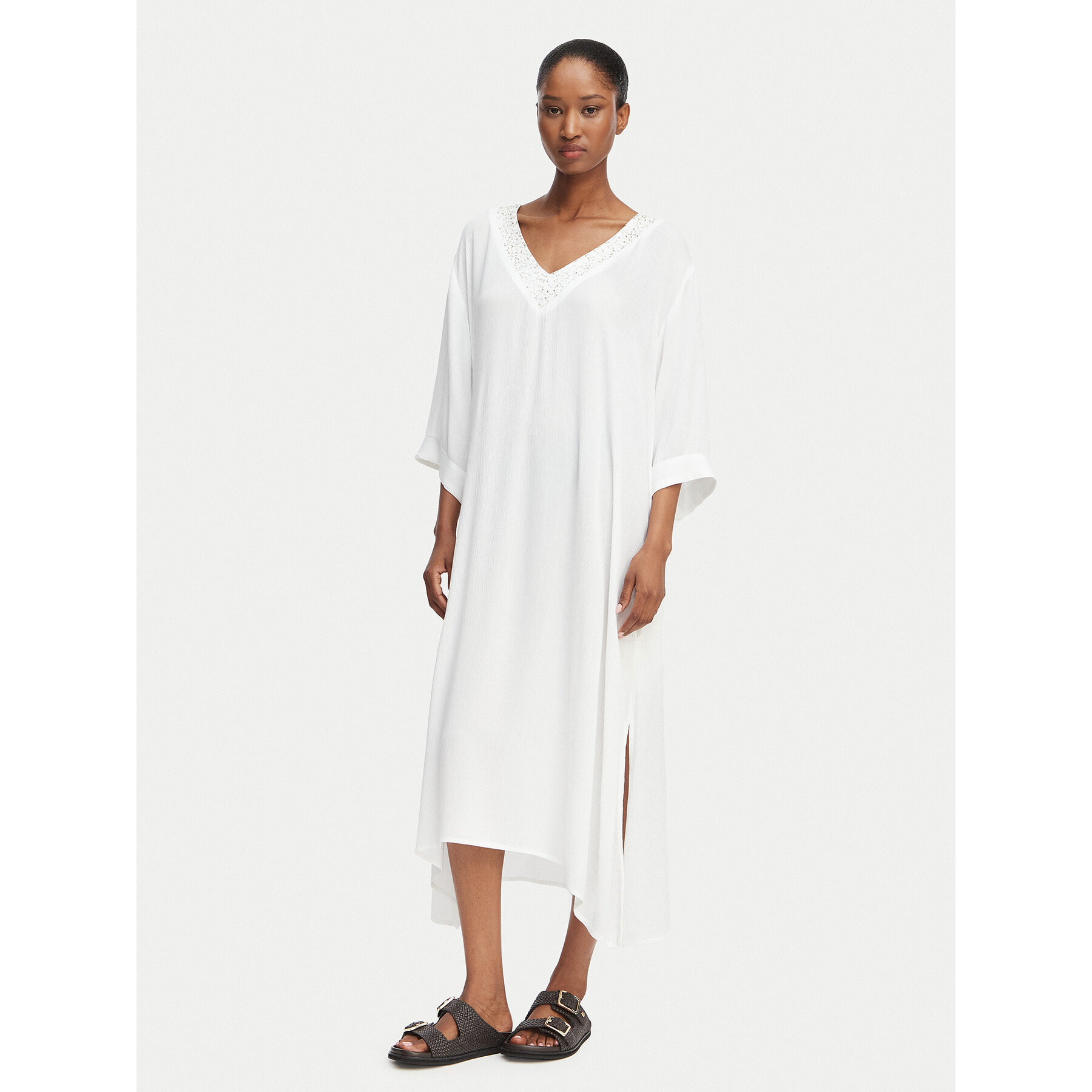 Selmark Strandkleid V-Neck BN395 Weiß Relaxed Fit