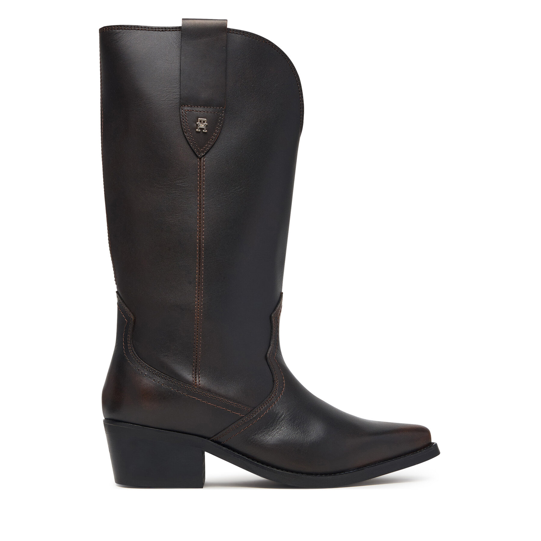 Zimski škornji Tommy Hilfiger Leather Mid Calf Western Boot FW0FW09798 Temno rjava