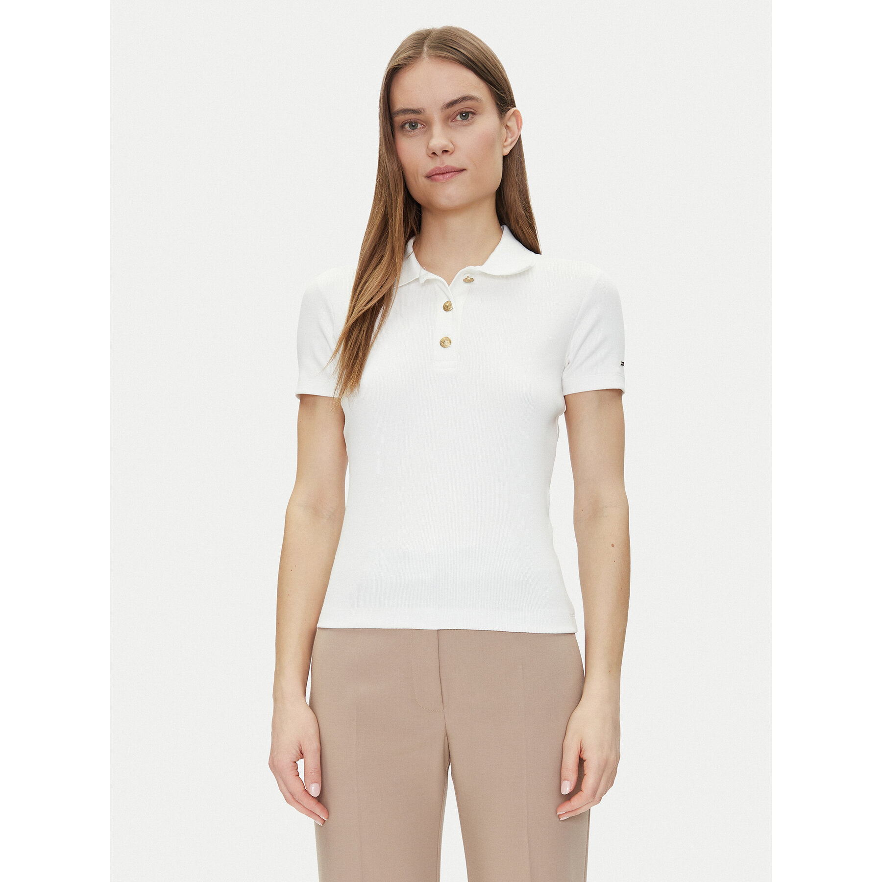 Tommy Hilfiger Polo Slim Gold Button Polo Ss WW0WW45436 Bianco Regular Fit