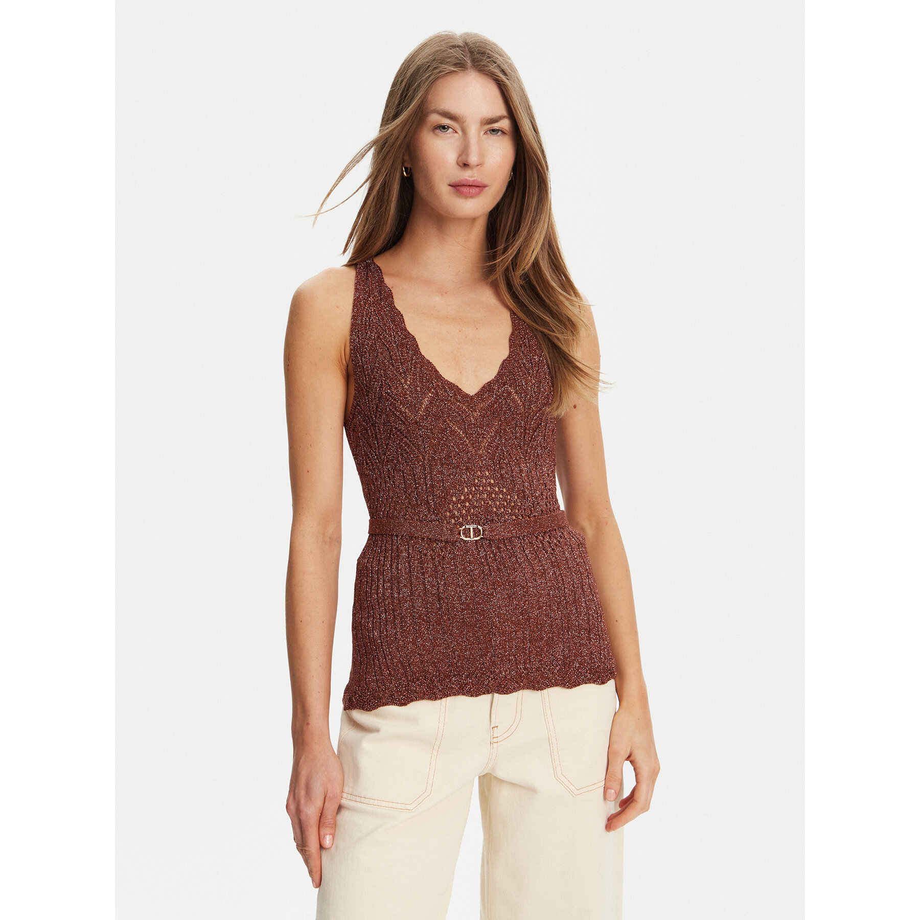 TWINSET Felső 251TT3195 Barna Slim Fit