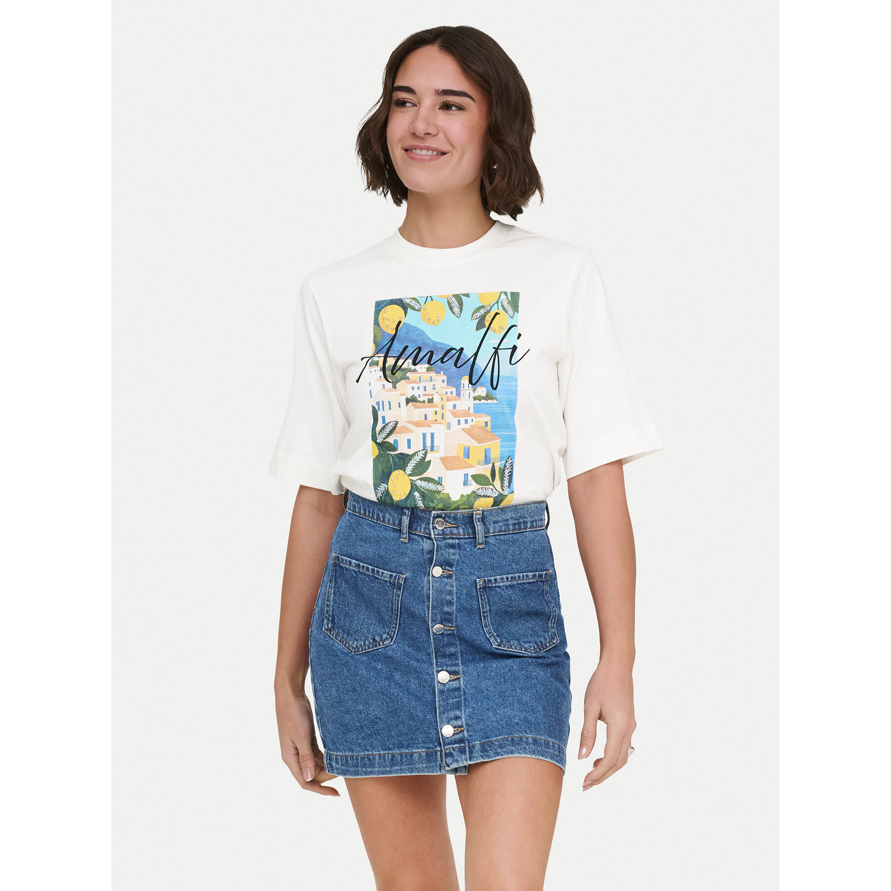 ONLY T-shirt Vega 15375753 Krem Regular Fit
