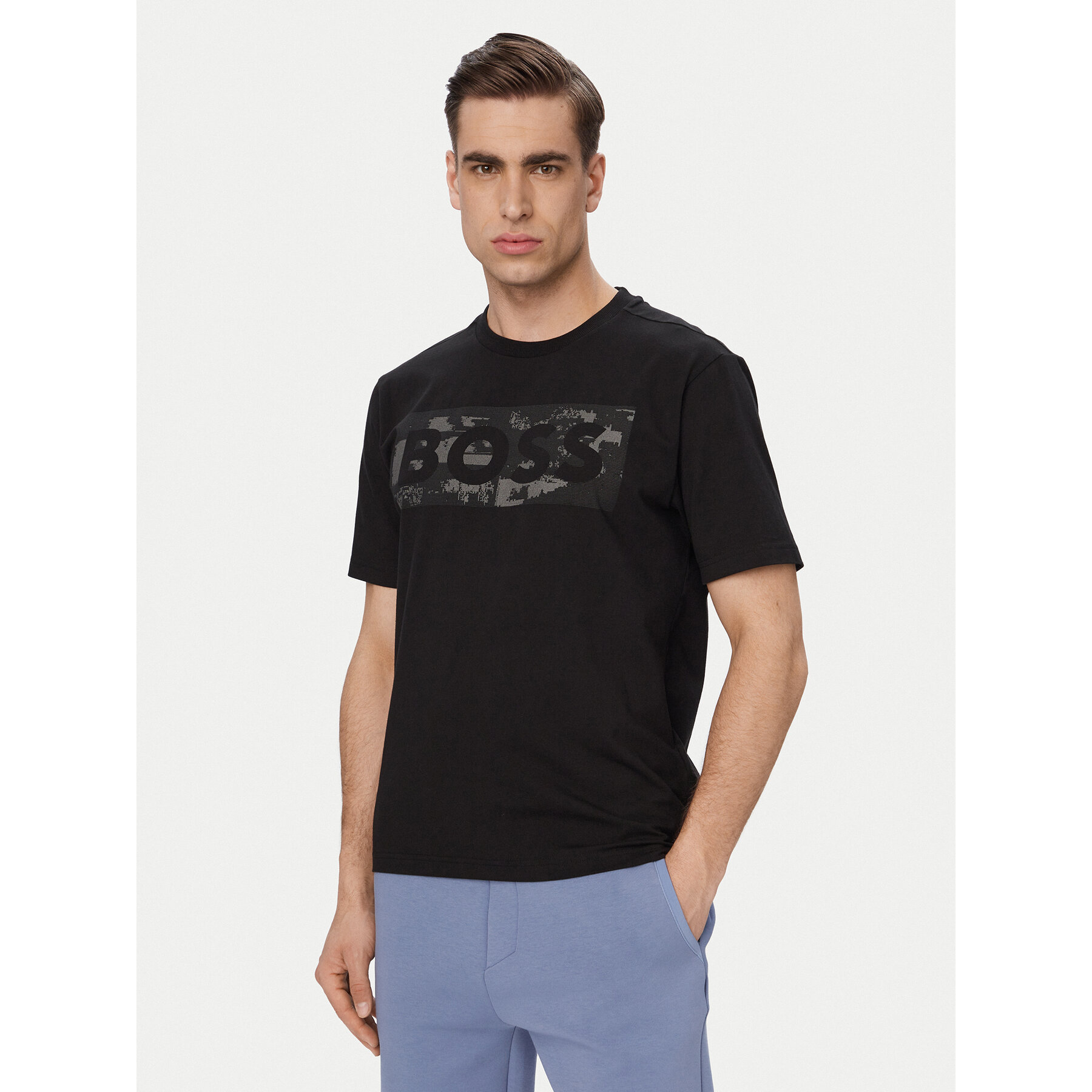 Boss T-Shirt Ts Globe Logopattern 50559363 Schwarz Regular Fit