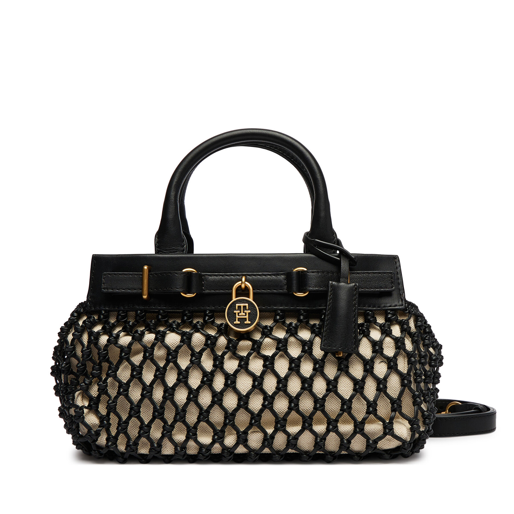 Geantă Tommy Hilfiger American Icon Mini Tote Macrame AW0AW18542 Negru