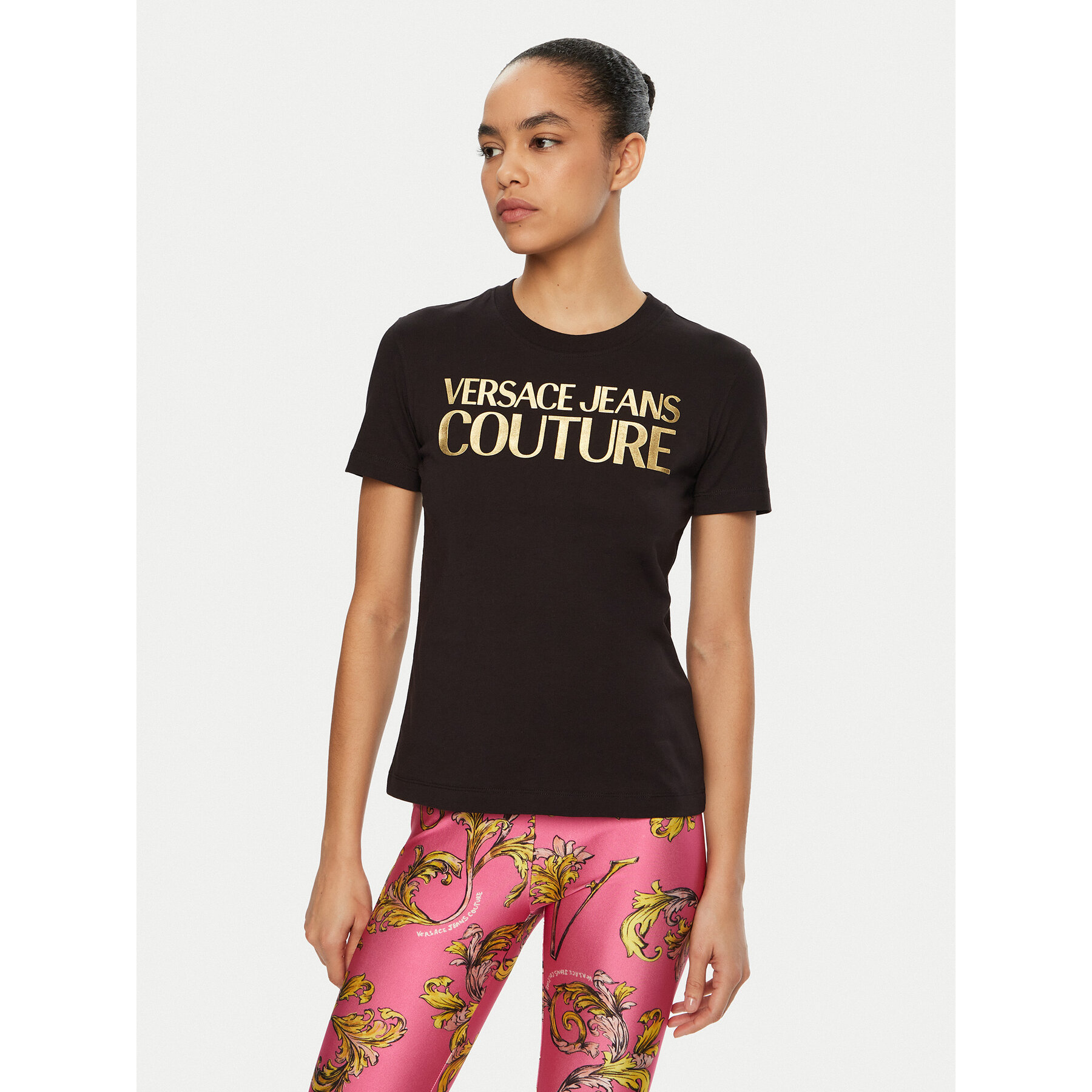 Versace Jeans Couture Majica 78HAHT01 Črna Regular Fit