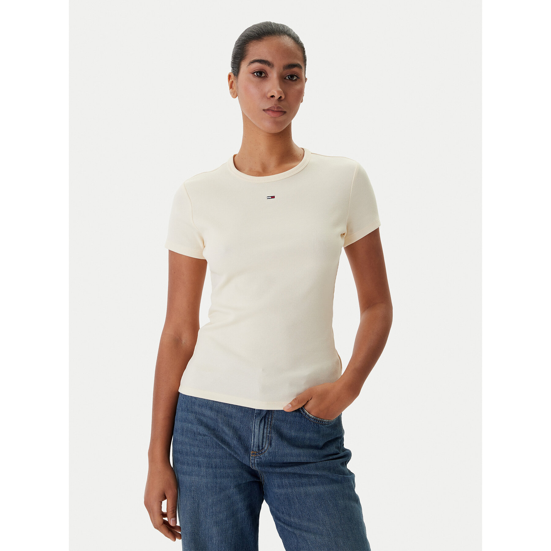 Tommy Jeans T-Shirt Essential DW0DW17383 Beige Slim Fit