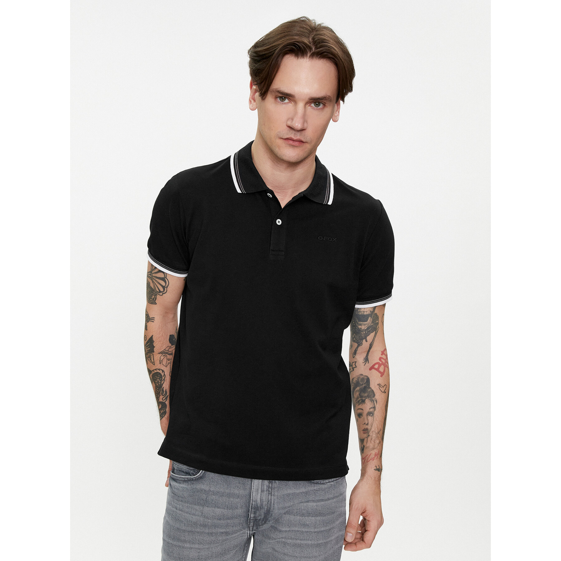 Geox Poloshirt M4510Q T2649 F9000 Schwarz Regular Fit