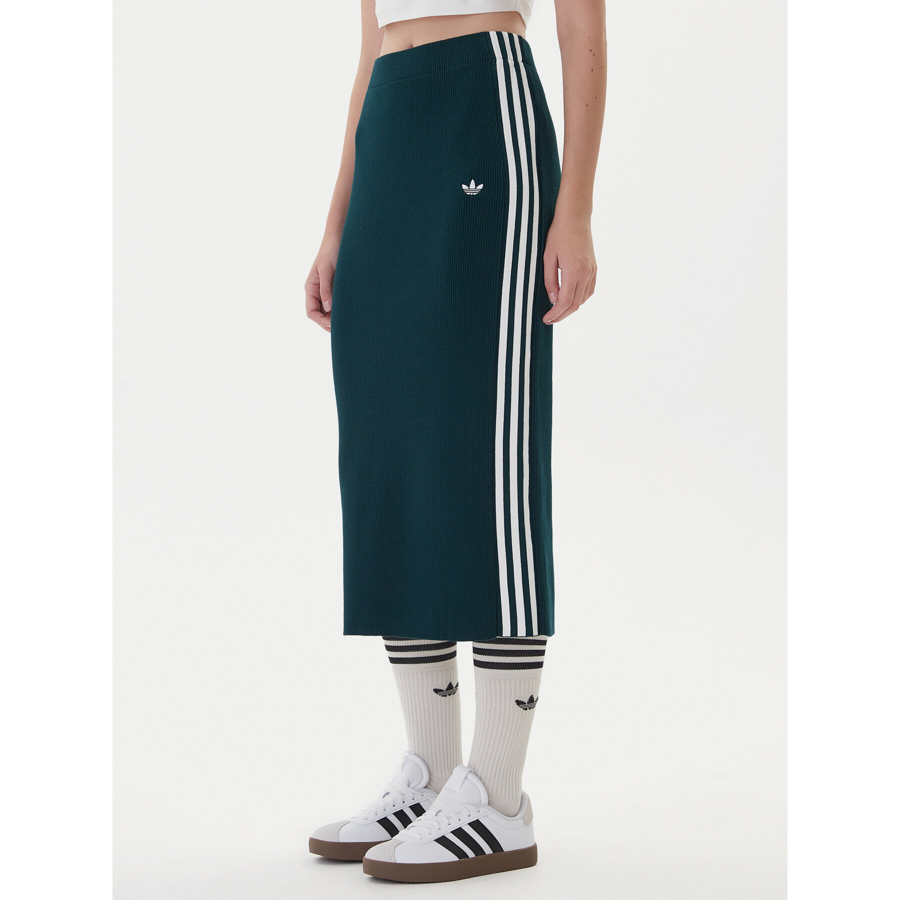 adidas Bleistiftrock adicolor Knit 3-Stripes JW2662 Grün Regular Fit