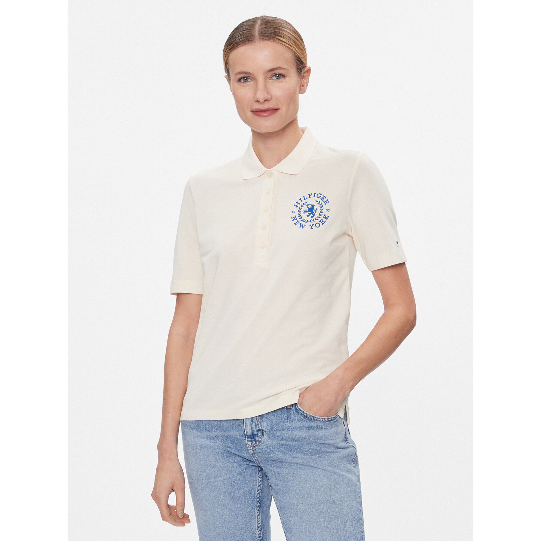 Tommy Hilfiger Tommy Hilfiger Polo Reg Crest Emb Polo Ss WW0WW41061 Εκρού Regular Fit