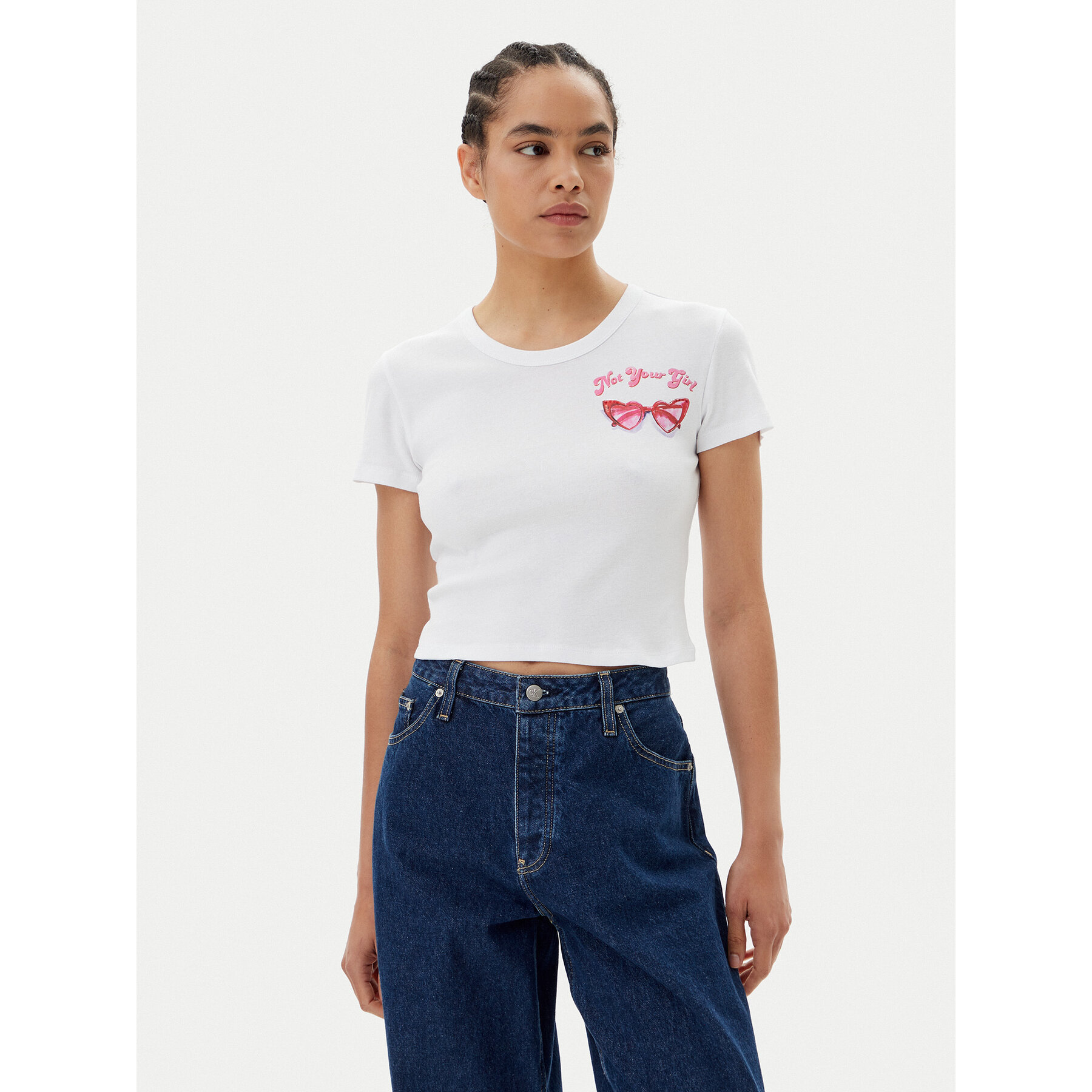 HUGO T-shirt Delanor_2 50539132 Bianco Cropped Fit
