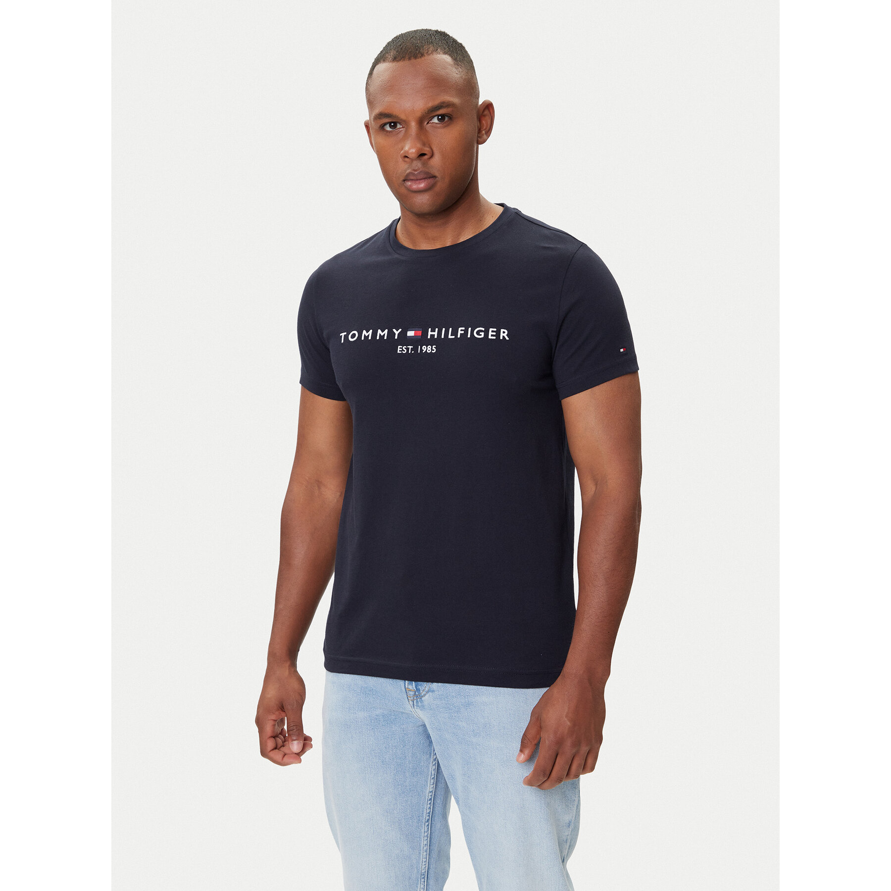 Tommy Hilfiger Marškinėliai Core Logo Tee MW0MW11465 Tamsiai mėlyna Slim Fit