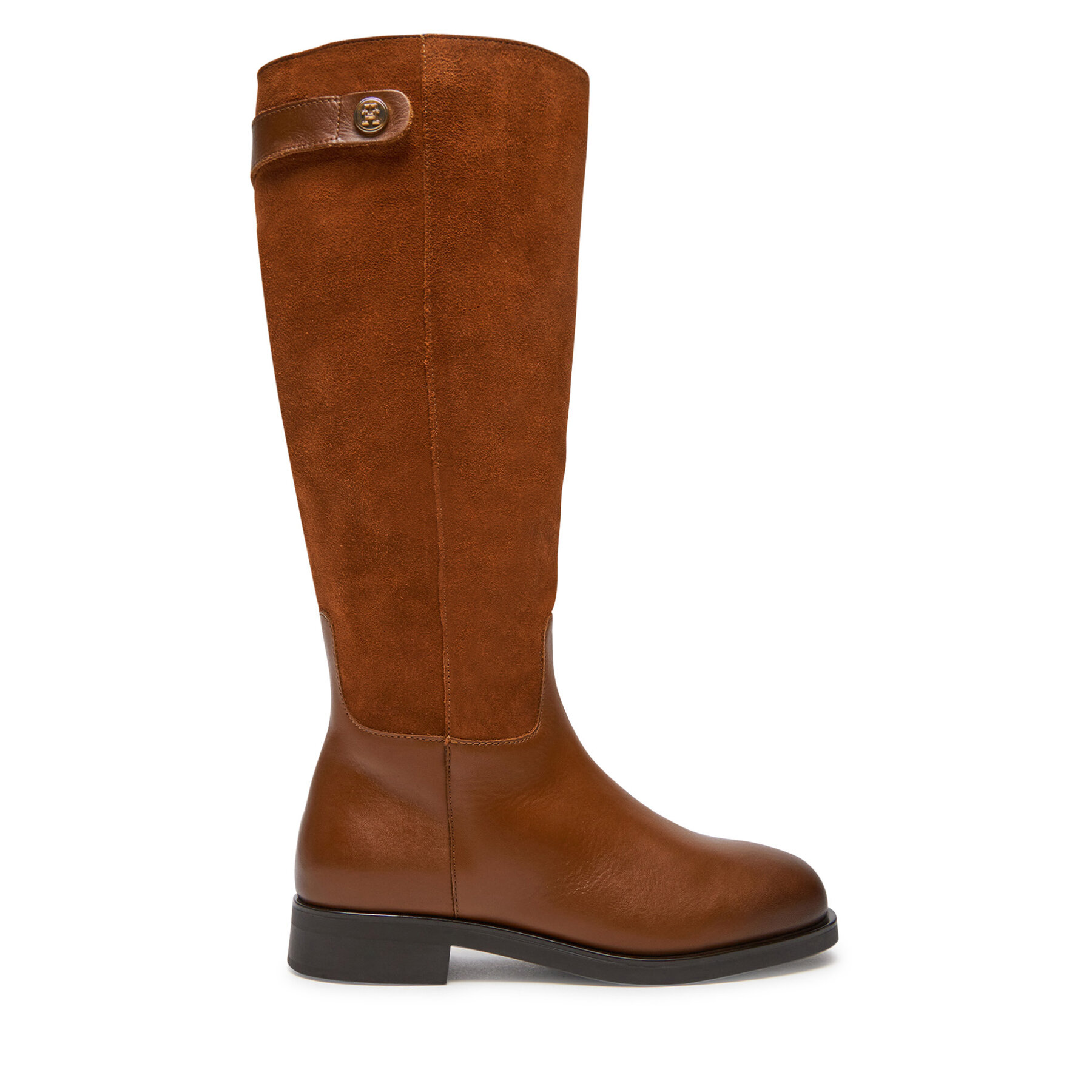 Kozačky ve vojenském stylu Tommy Hilfiger Th Stud Leather Mix Long Boot FW0FW08341 Hnědá
