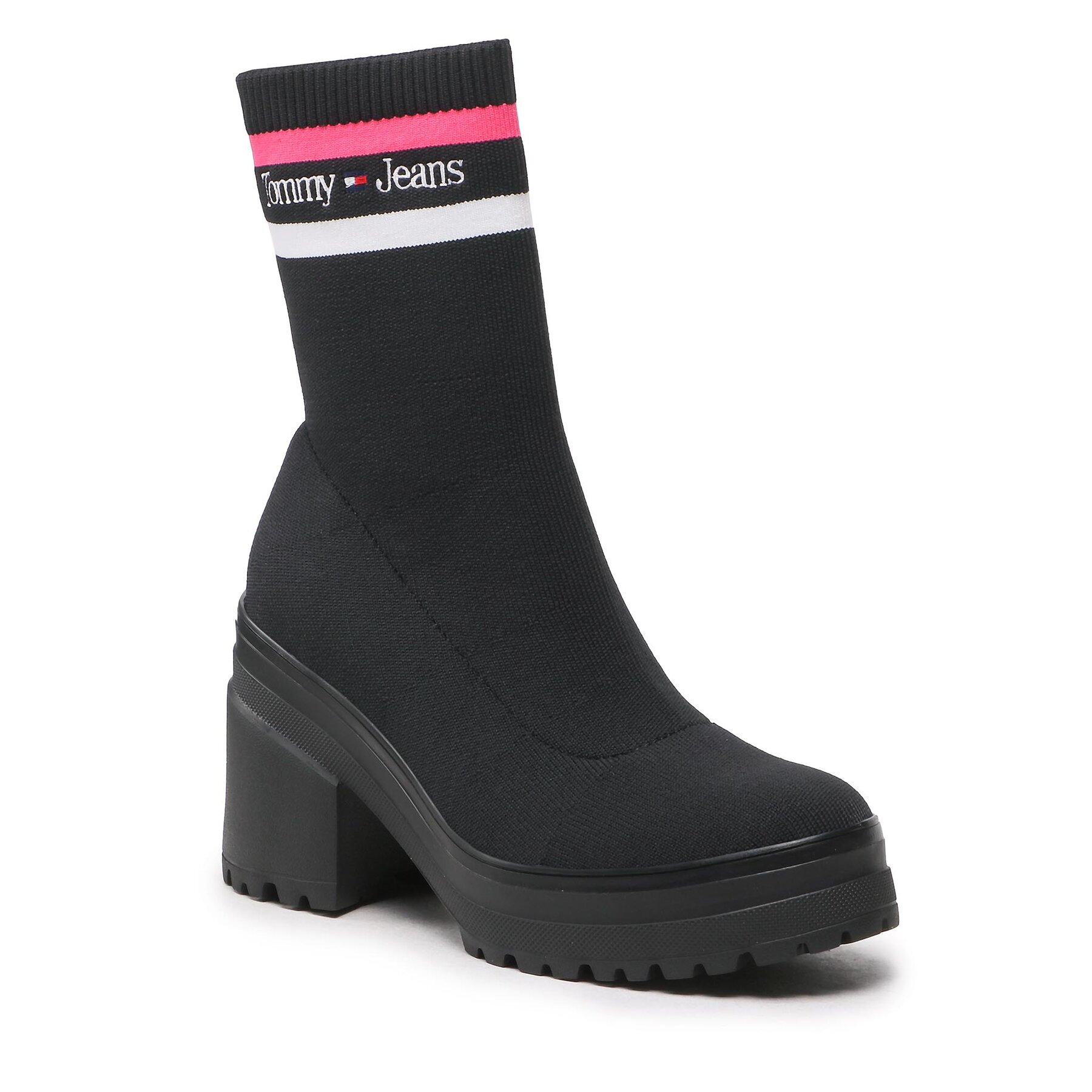 Botine Tommy Jeans Knitted Boot EN0EN02061 Black And Jewel Pink 0GJ
