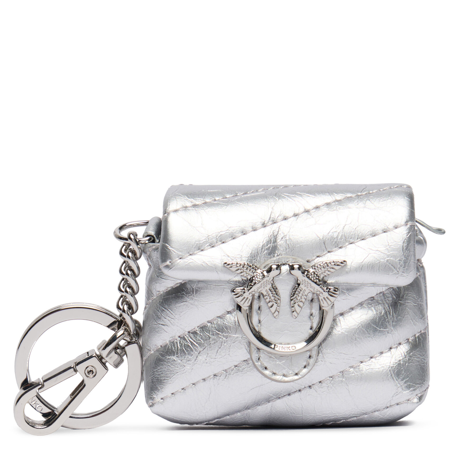 Μπρελόκ PINKO Airpods Love Puff Microfiber Shiny Calf AI 25-26 PCPL 105869 A370 Ασημί