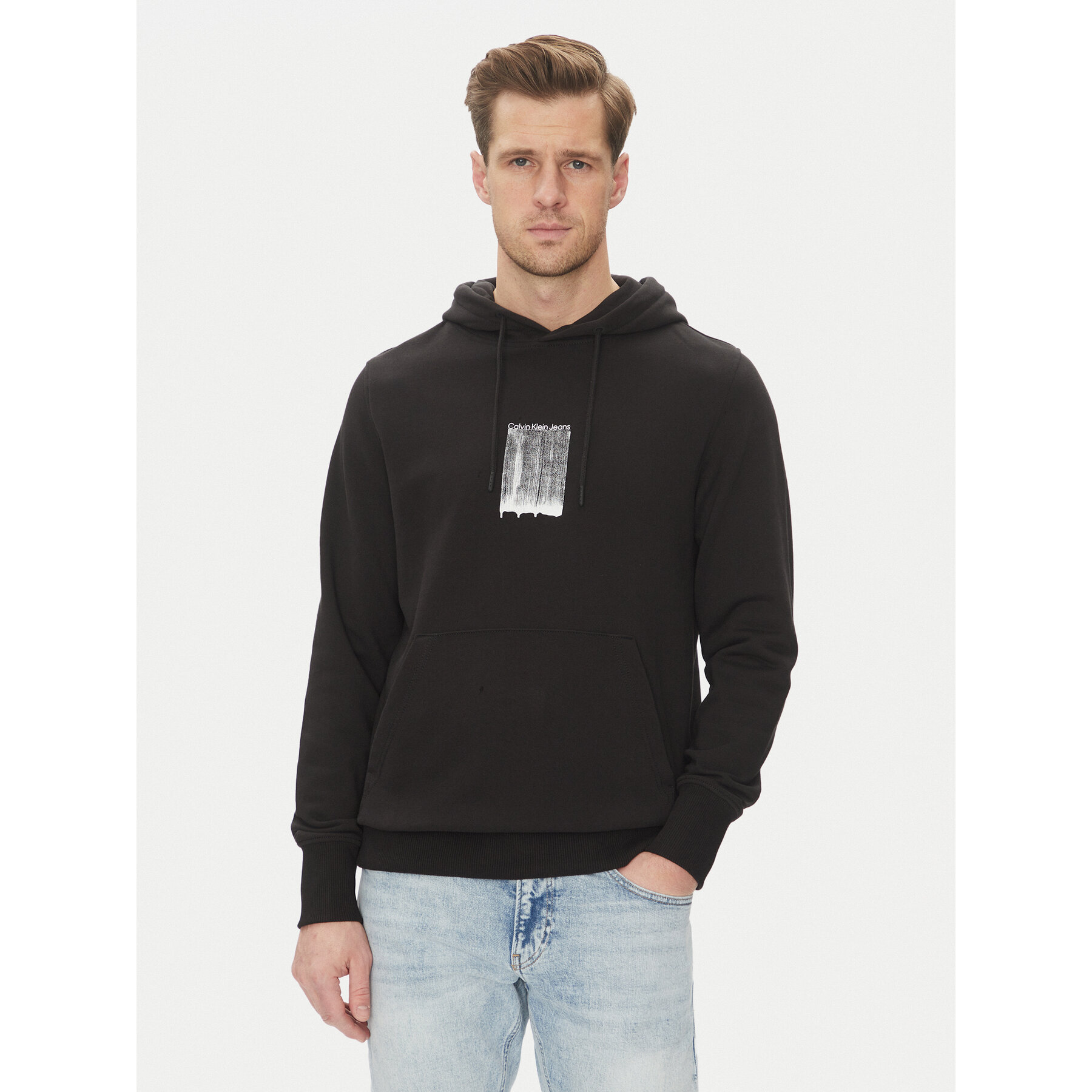 Calvin Klein Jeans Sweatshirt Brush Stroke J30J327525 Schwarz Regular Fit
