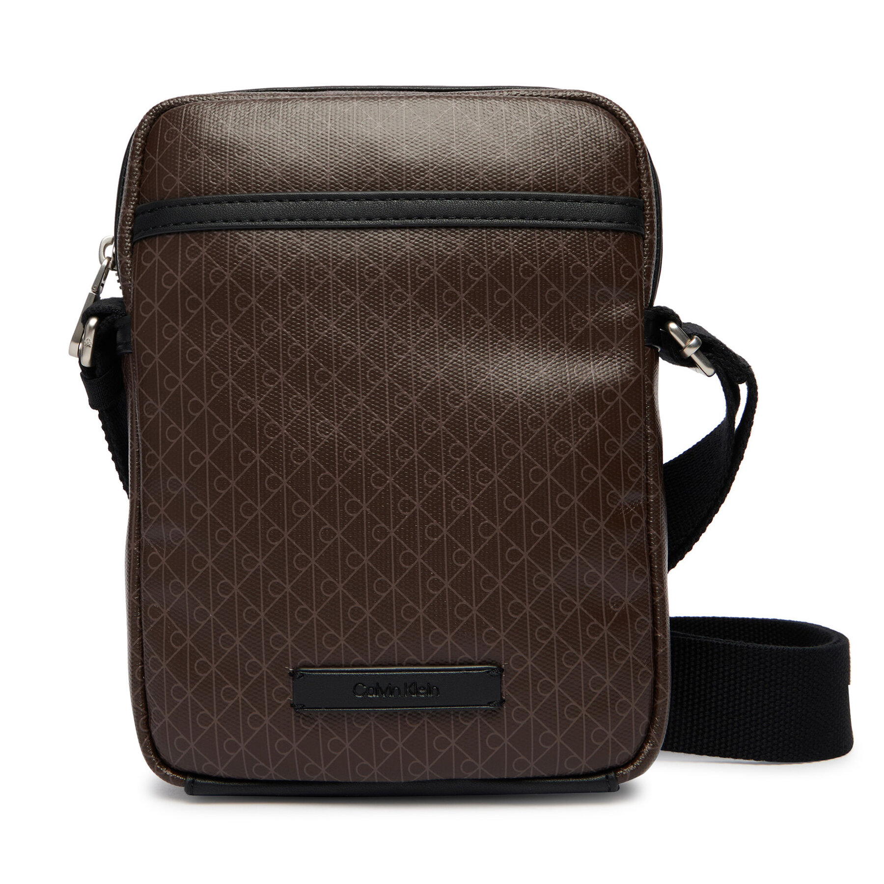 Geantă crossover Calvin Klein Emblem Aop Coated Slim Reporter LV04D3334G Maro