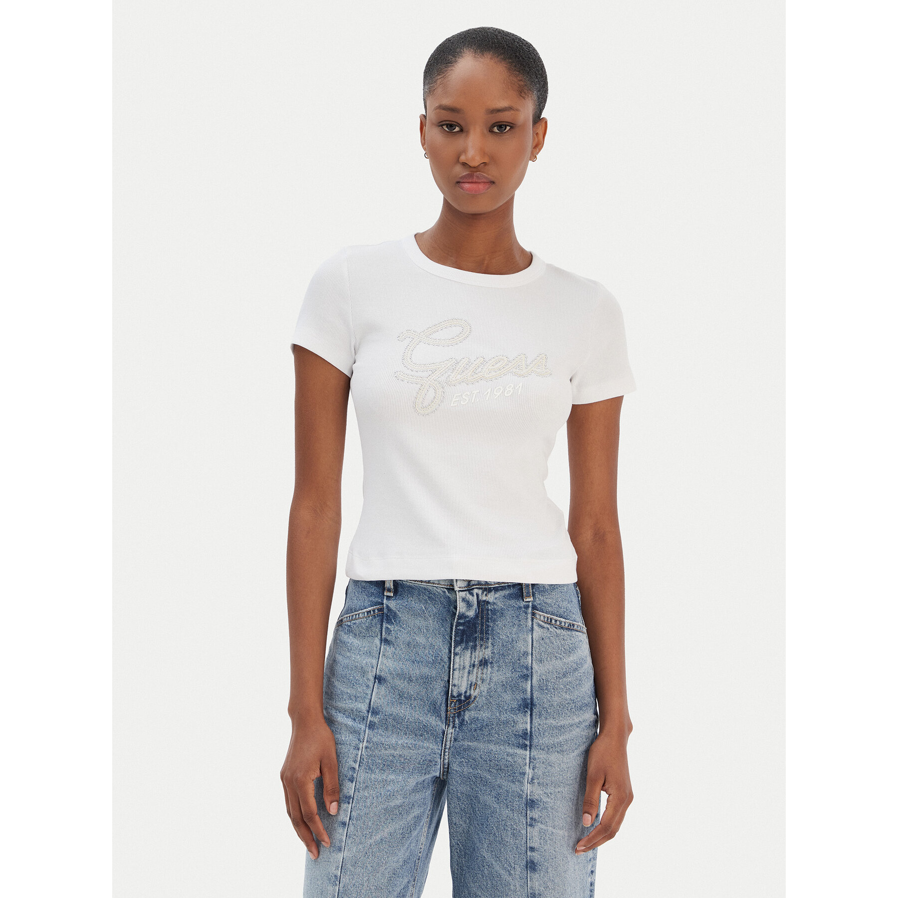 Guess Majica W6RI22 KA0H1 Bela Slim Fit