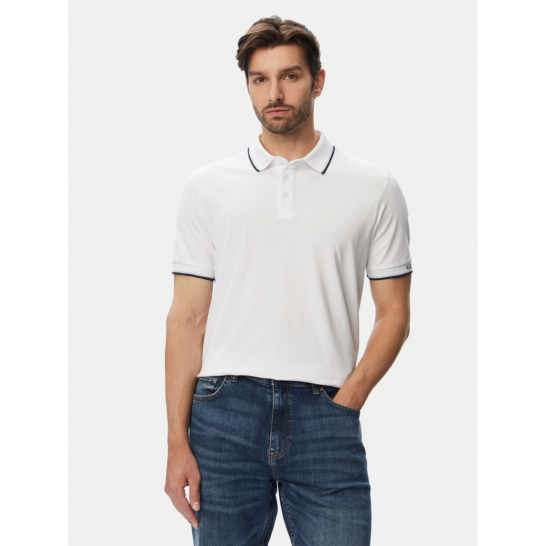 Guess Polo majica M6YP28 K4475 Bela Slim Fit
