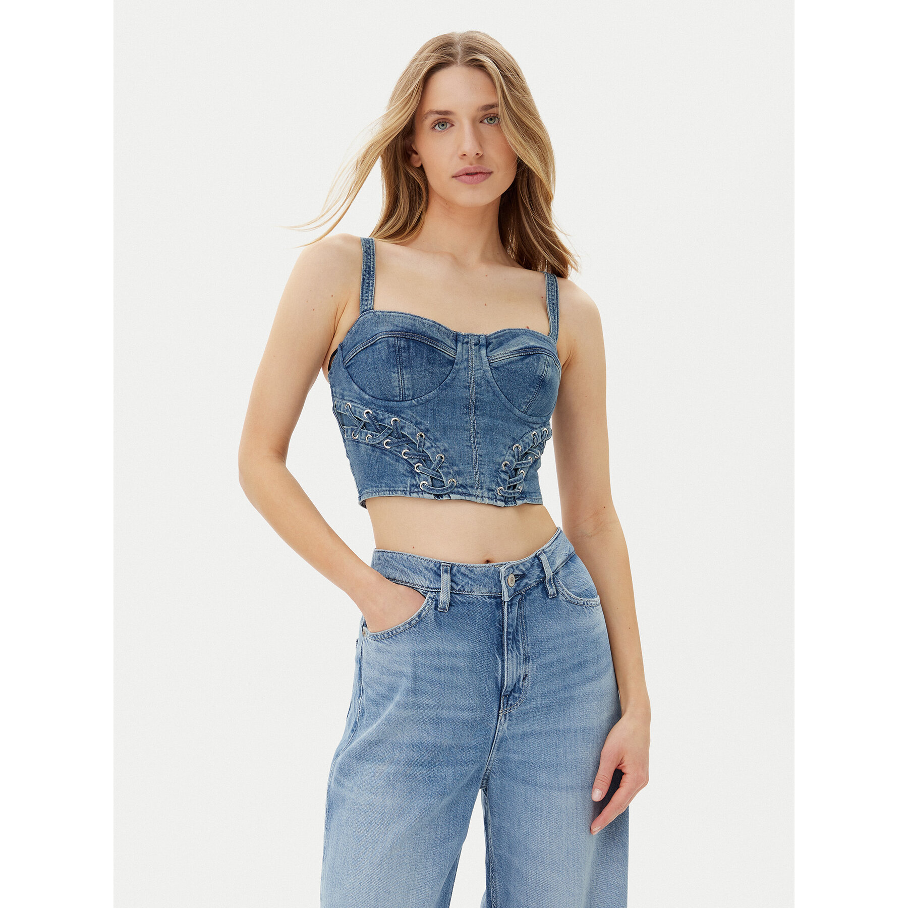 Guess Τοπ W5GH86 D4H7C Μπλε Regular Fit