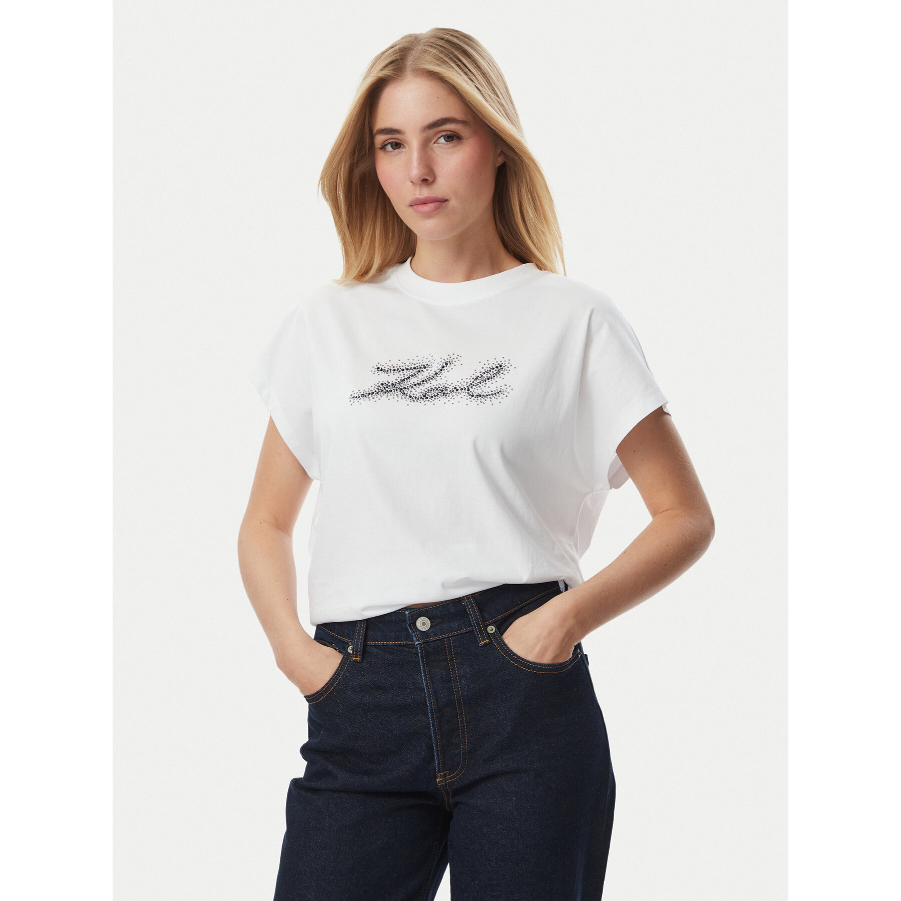 KARL LAGERFELD T-Shirt Rhinestone B4W17048 Weiß Relaxed Fit
