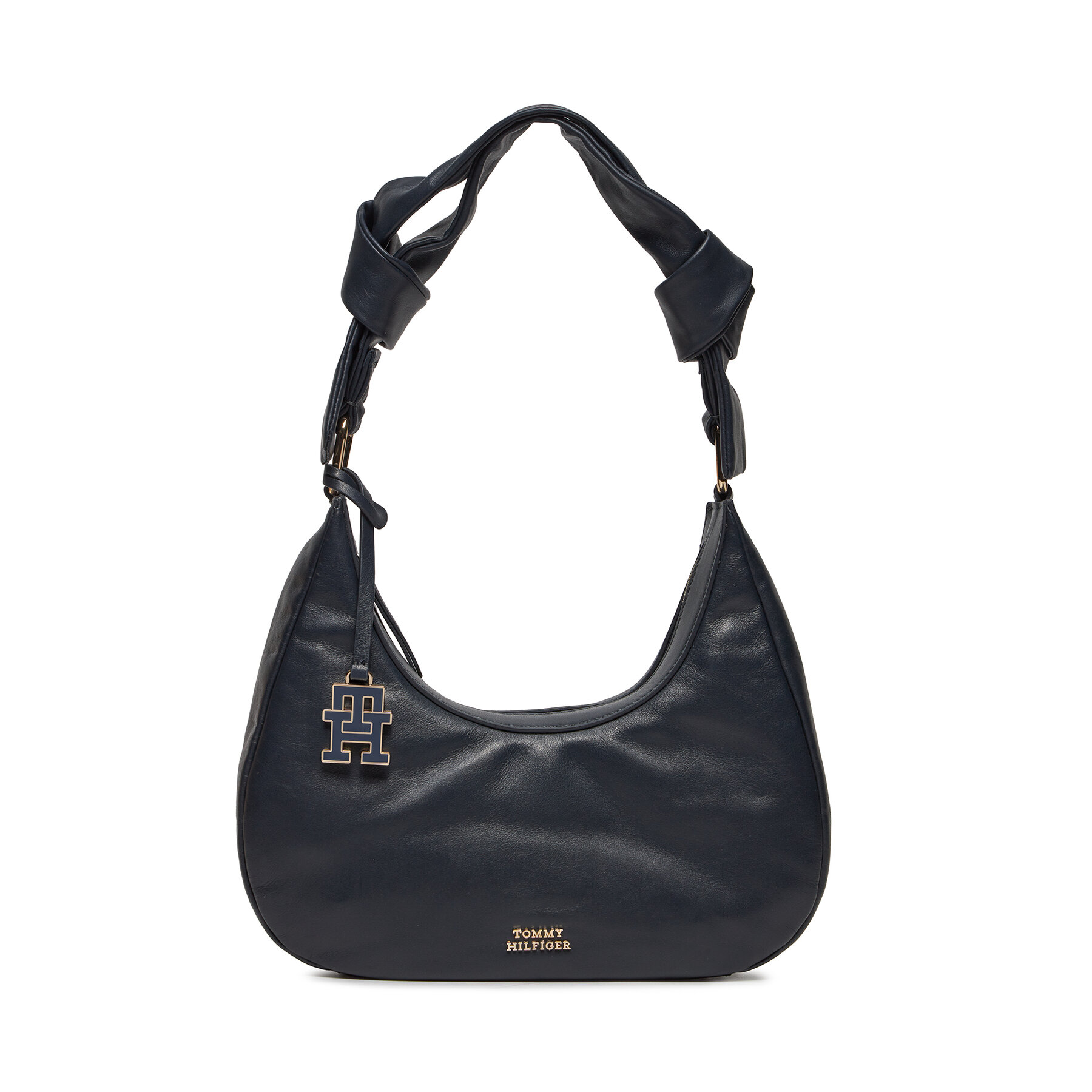 Bolso Tommy Hilfiger Pushlock Leather Hobo AW0AW16073 Azul marino