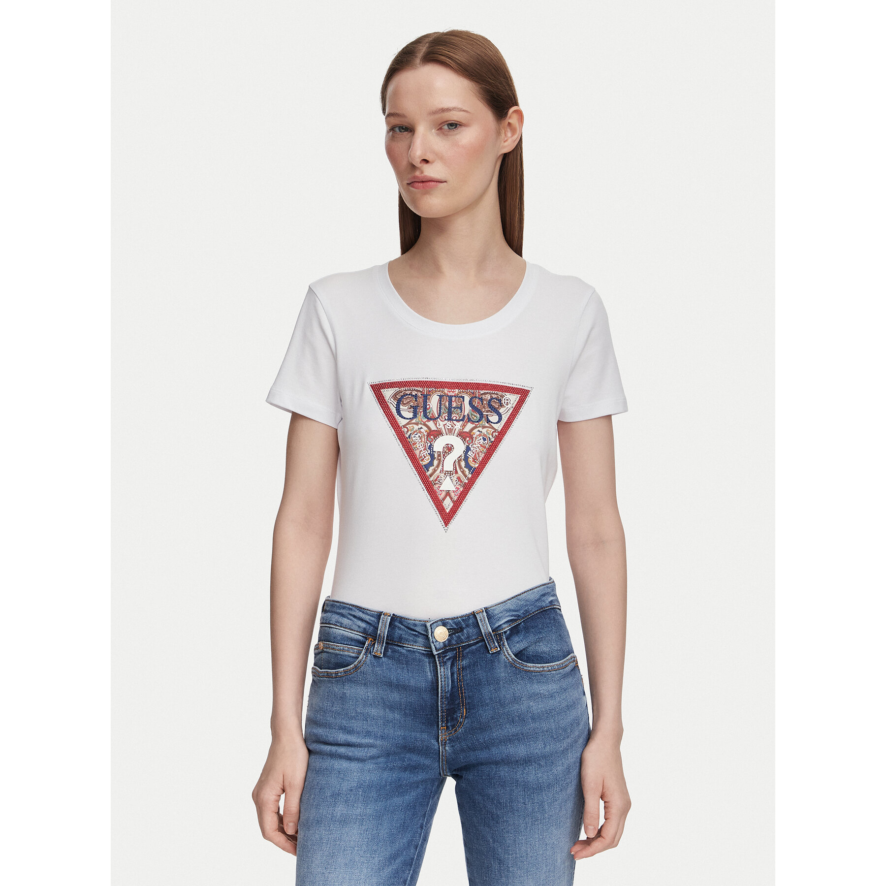 Guess T-Shirt W6YI25 K4344 Λευκό Slim Fit