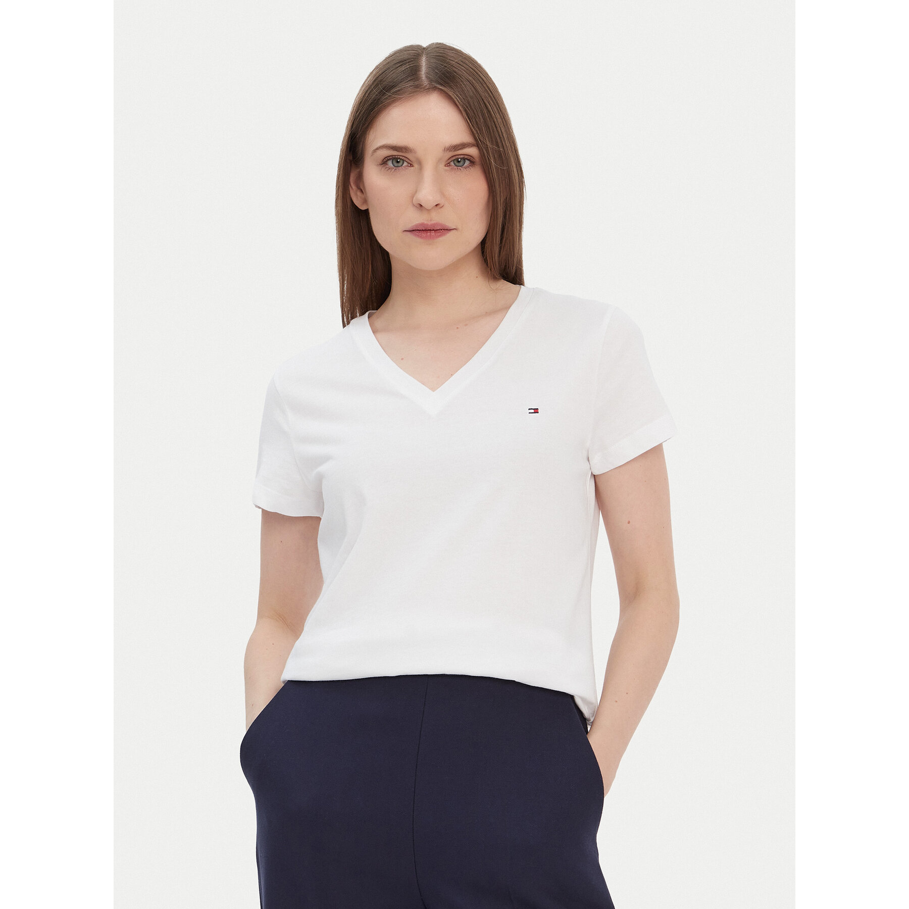 Tommy Hilfiger T-shirt Heritage V-Neck Tee WW0WW24969 Bijela Regular Fit