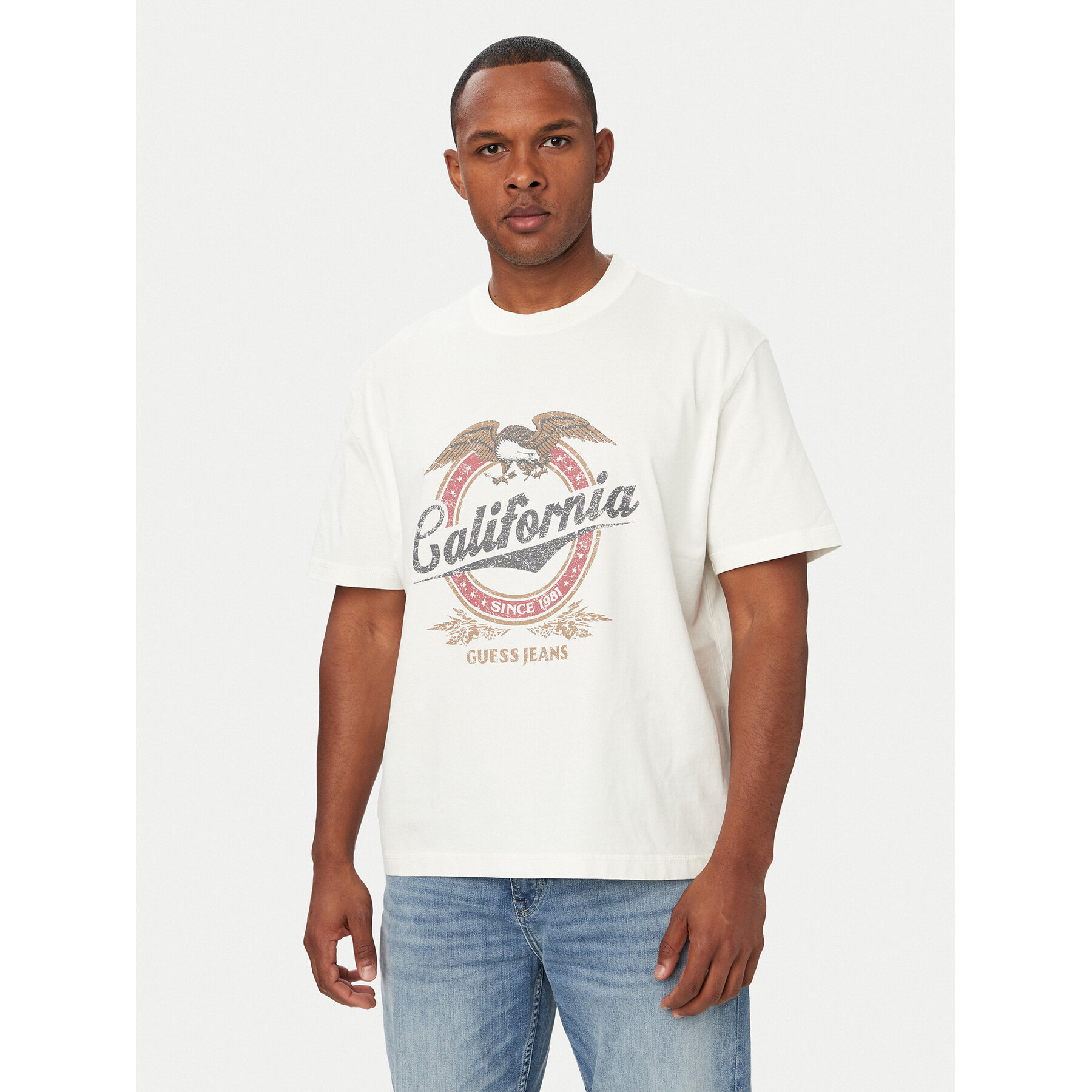 Guess Jeans T-shirt M6YI14 K3945 Krem Regular Fit