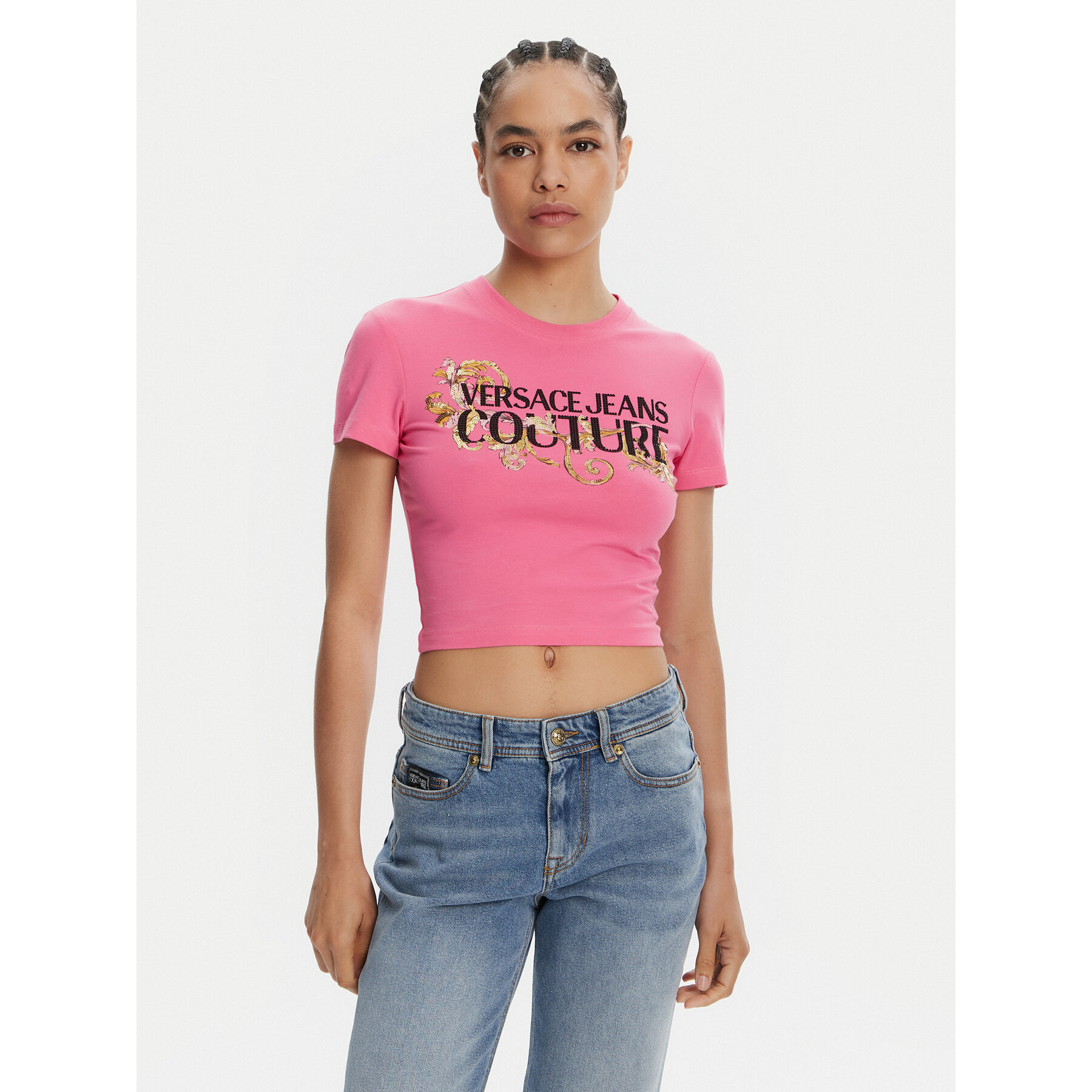 Versace Jeans Couture Póló 78HAHC05 Rózsaszín Slim Fit